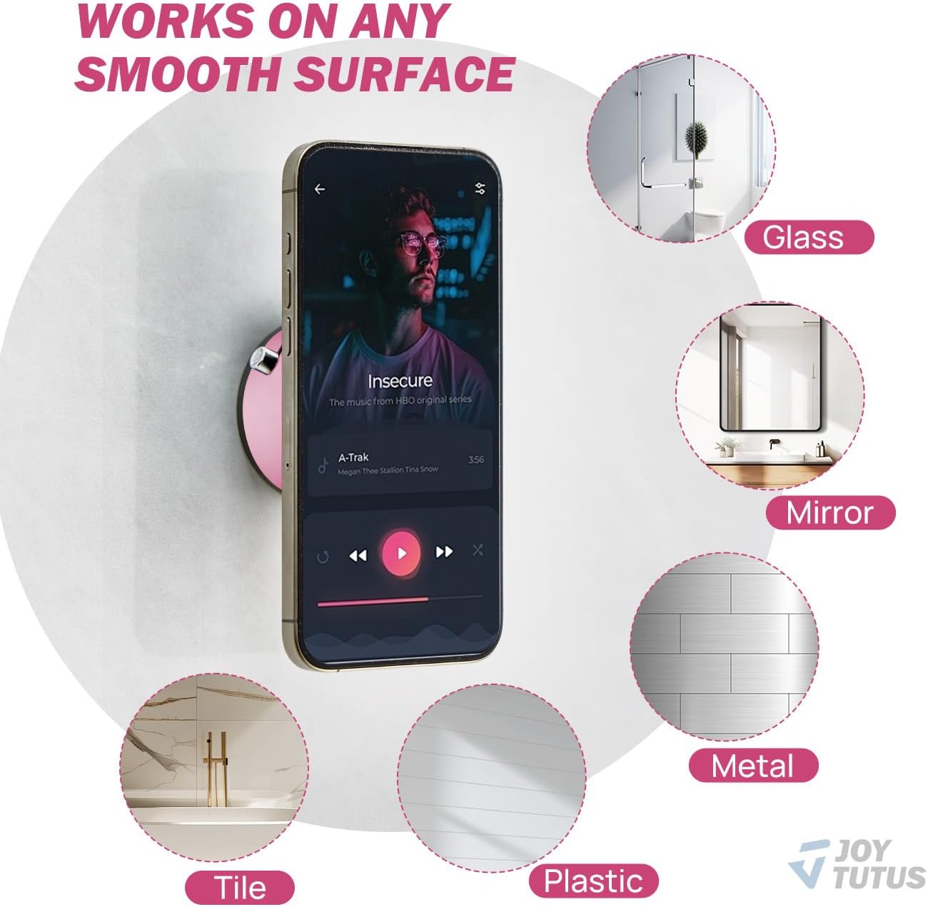 Suction Cup Shower Phone Holder for Mirror, Tile, Kitchen & Window
