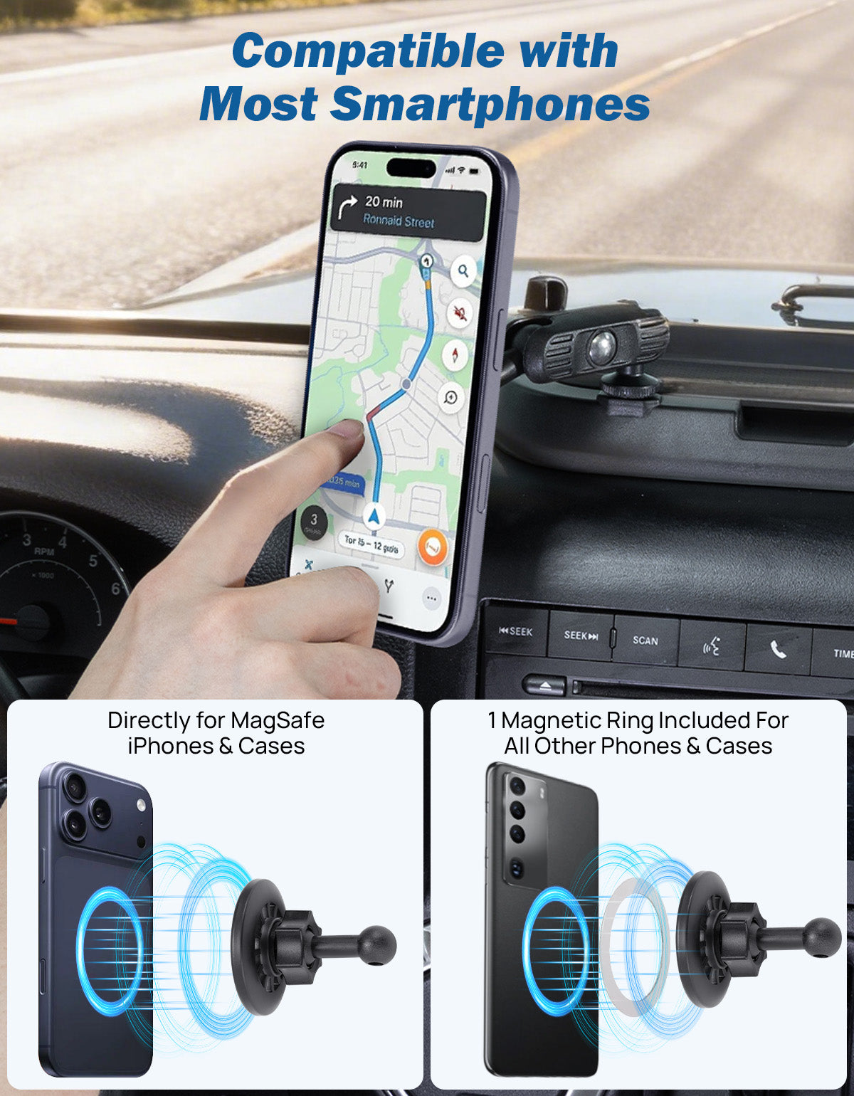 Magnetic Phone Mount & Dash Storage Tray for 2011–2018 Jeep Wrangler JK/JKU