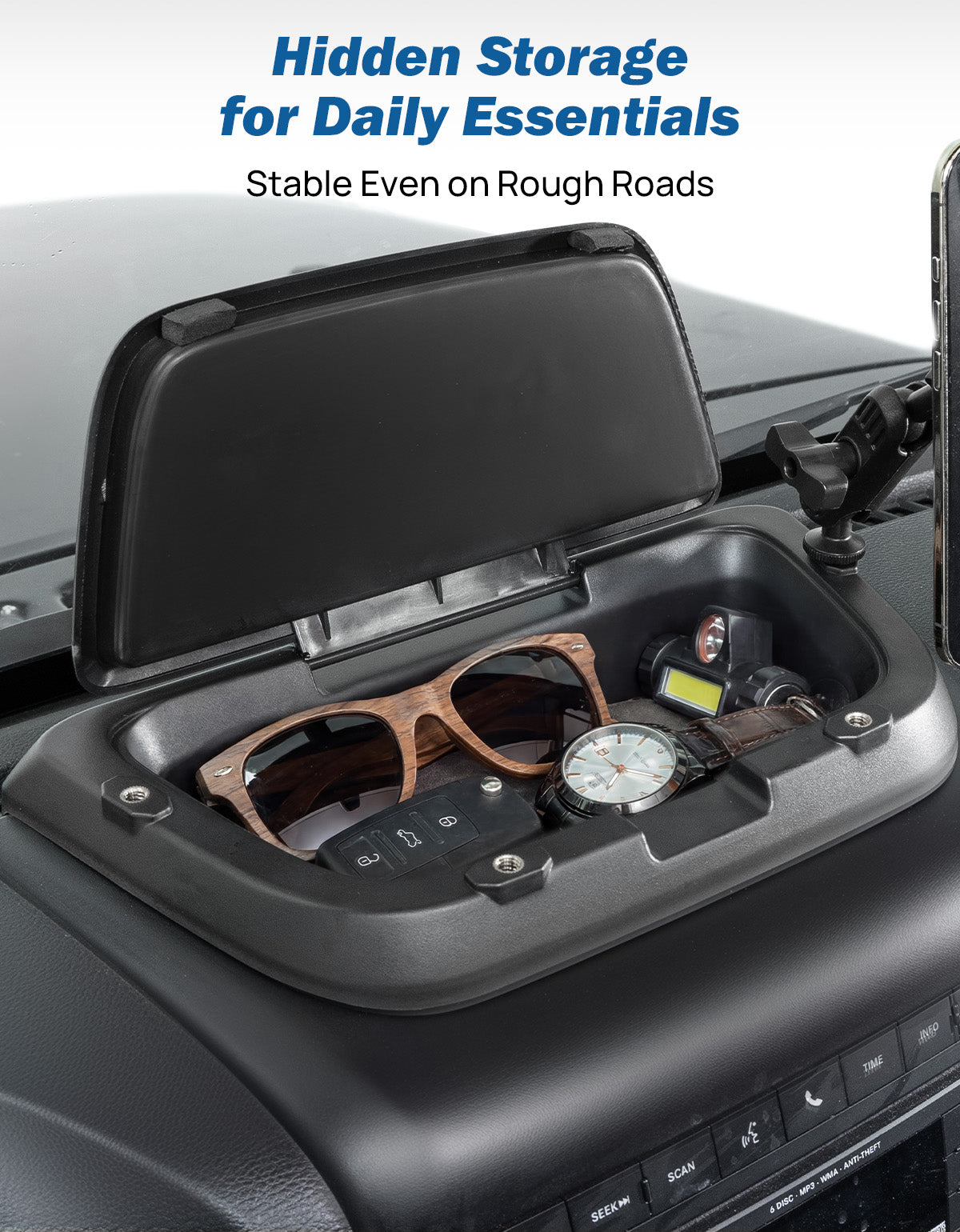Magnetic Phone Mount & Dash Storage Tray for 2011–2018 Jeep Wrangler JK/JKU