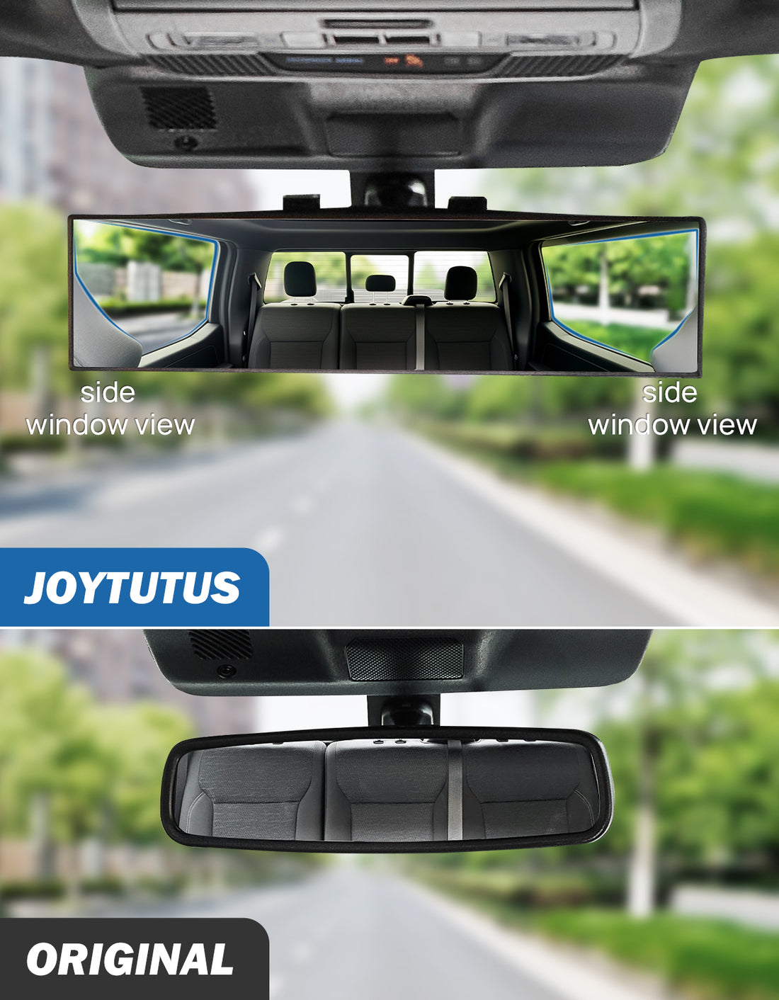 JOYTUTUS Rear View Mirror, Flat Enlarged Universal Panoramic Rearview Mirror, Clip-on Wide Angle Rear View, Effectively Reduce Blind Spot for Car SUV Truck