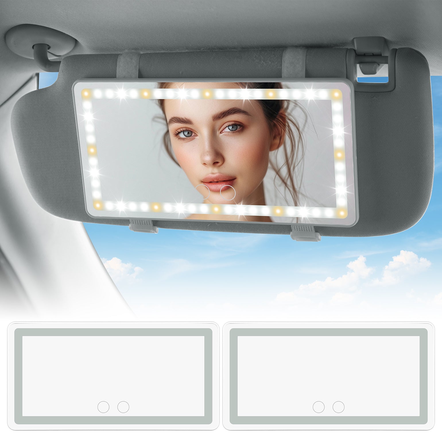 Car Sun Visor Vanity Mirror, Car Vanity Mirror With Lights, Makeup Mirror with 3 Light Modes & 60 LEDs, Rechargeable Car Mirror Dimmable Touch Control Travel Makeup Mirror for Car Truck SUV