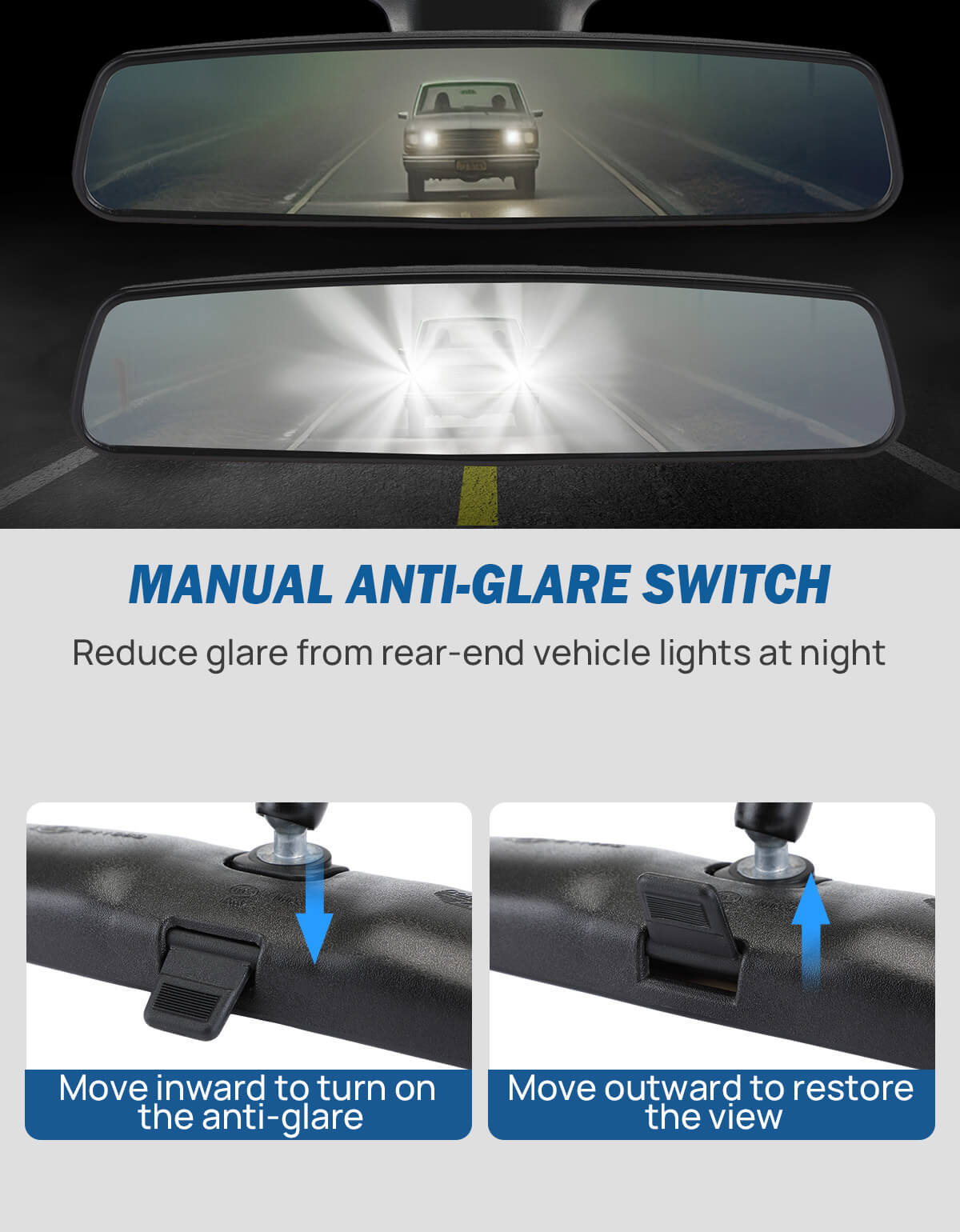 Universal Anti-Glare Interior Rear View Mirror Kit, OEM Fit