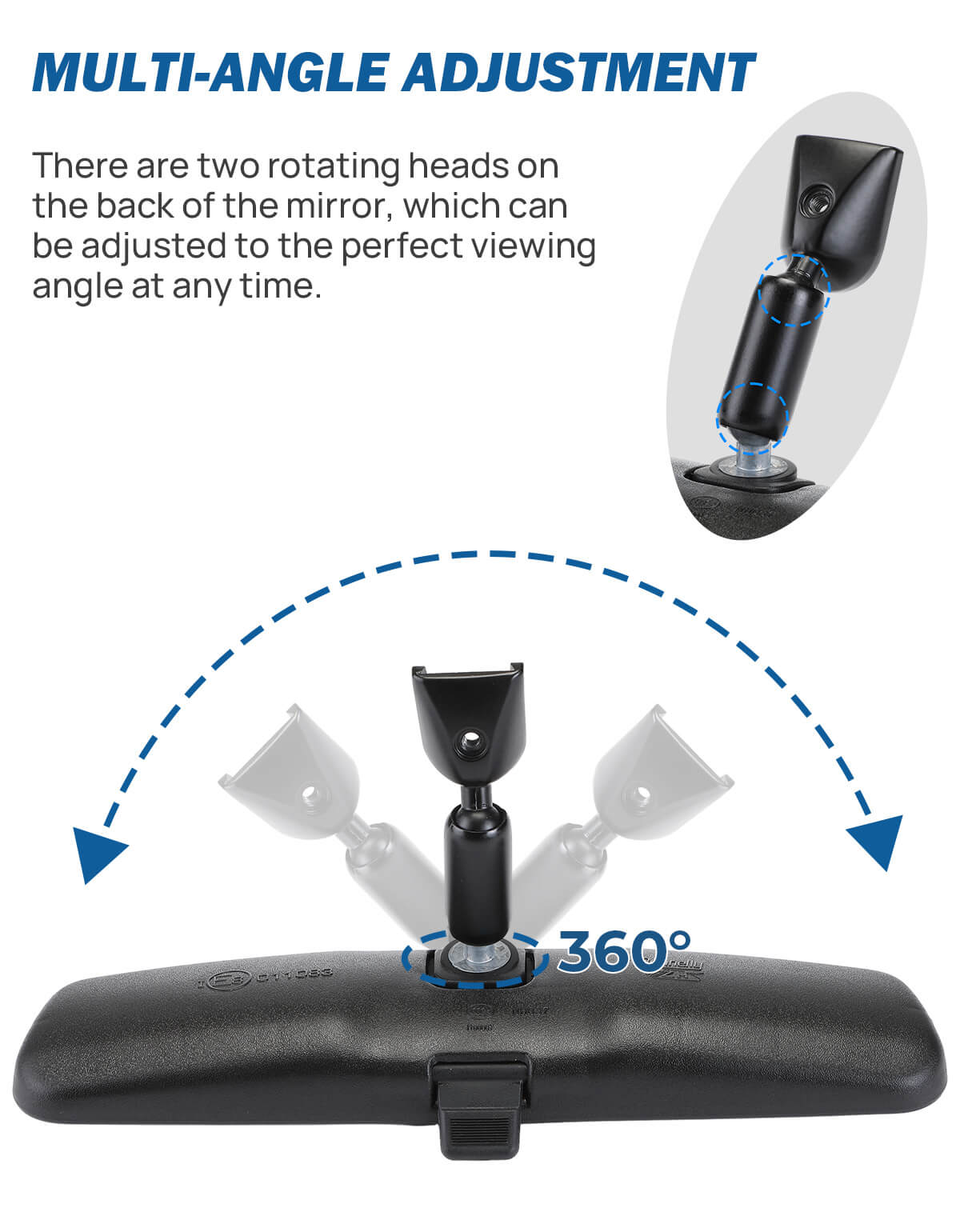 Car mirror with multi-angle adjustment feature on a white background