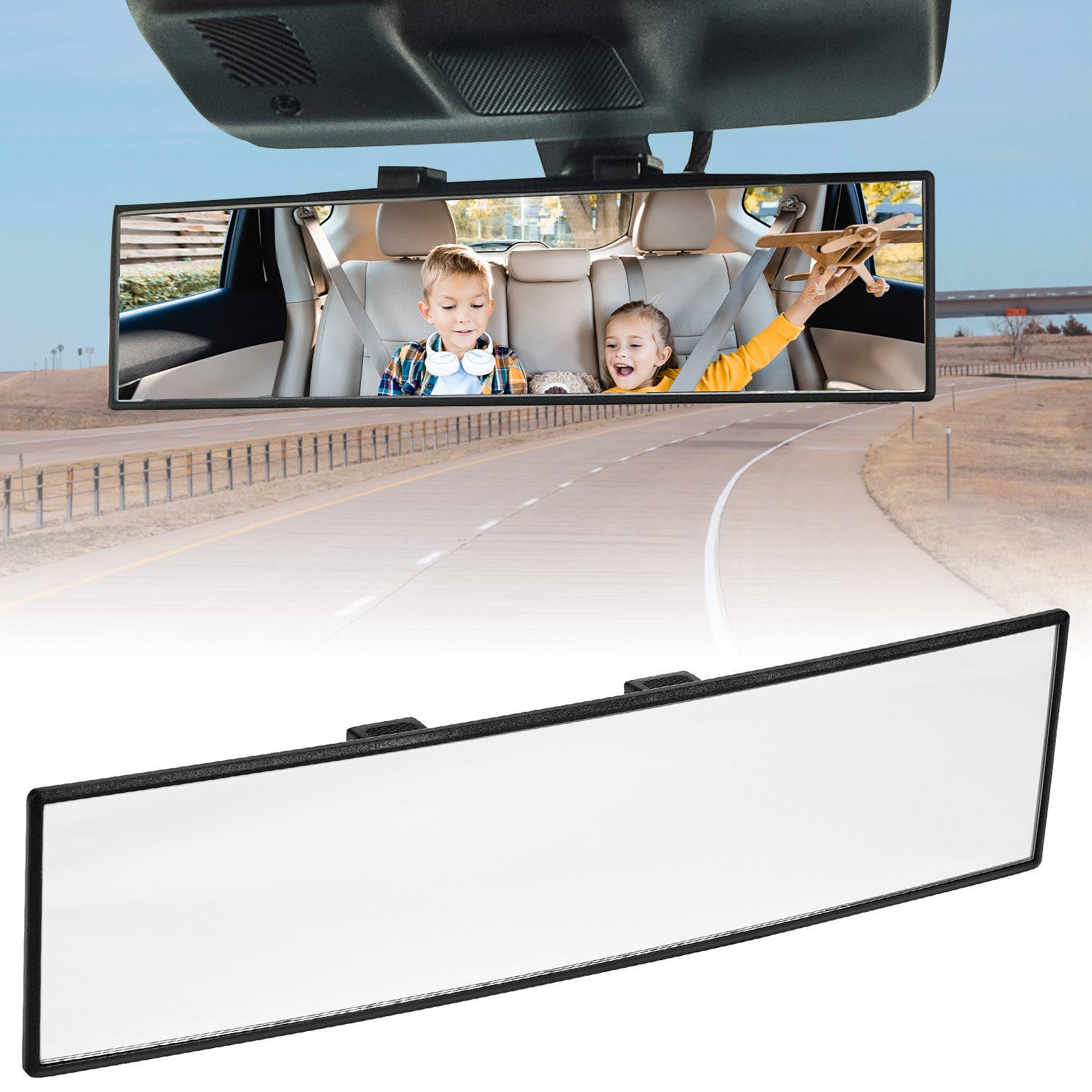 JOYTUTUS Rear View Mirror, Flat Enlarged Universal Panoramic Rearview Mirror, Clip-on Wide Angle Rear View, Effectively Reduce Blind Spot for Car SUV Truck