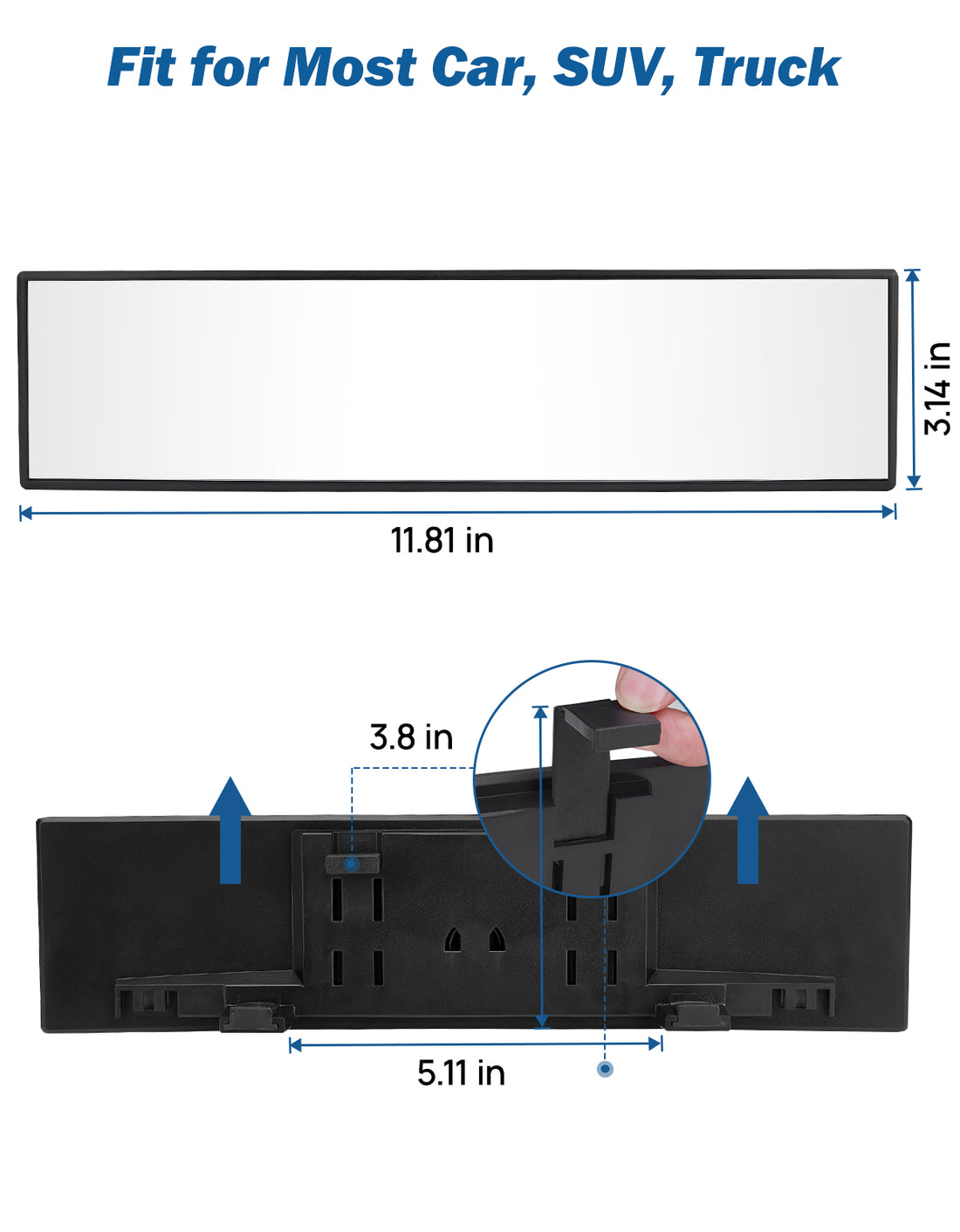 JOYTUTUS Rear View Mirror, Flat Enlarged Universal Panoramic Rearview Mirror, Clip-on Wide Angle Rear View, Effectively Reduce Blind Spot for Car SUV Truck