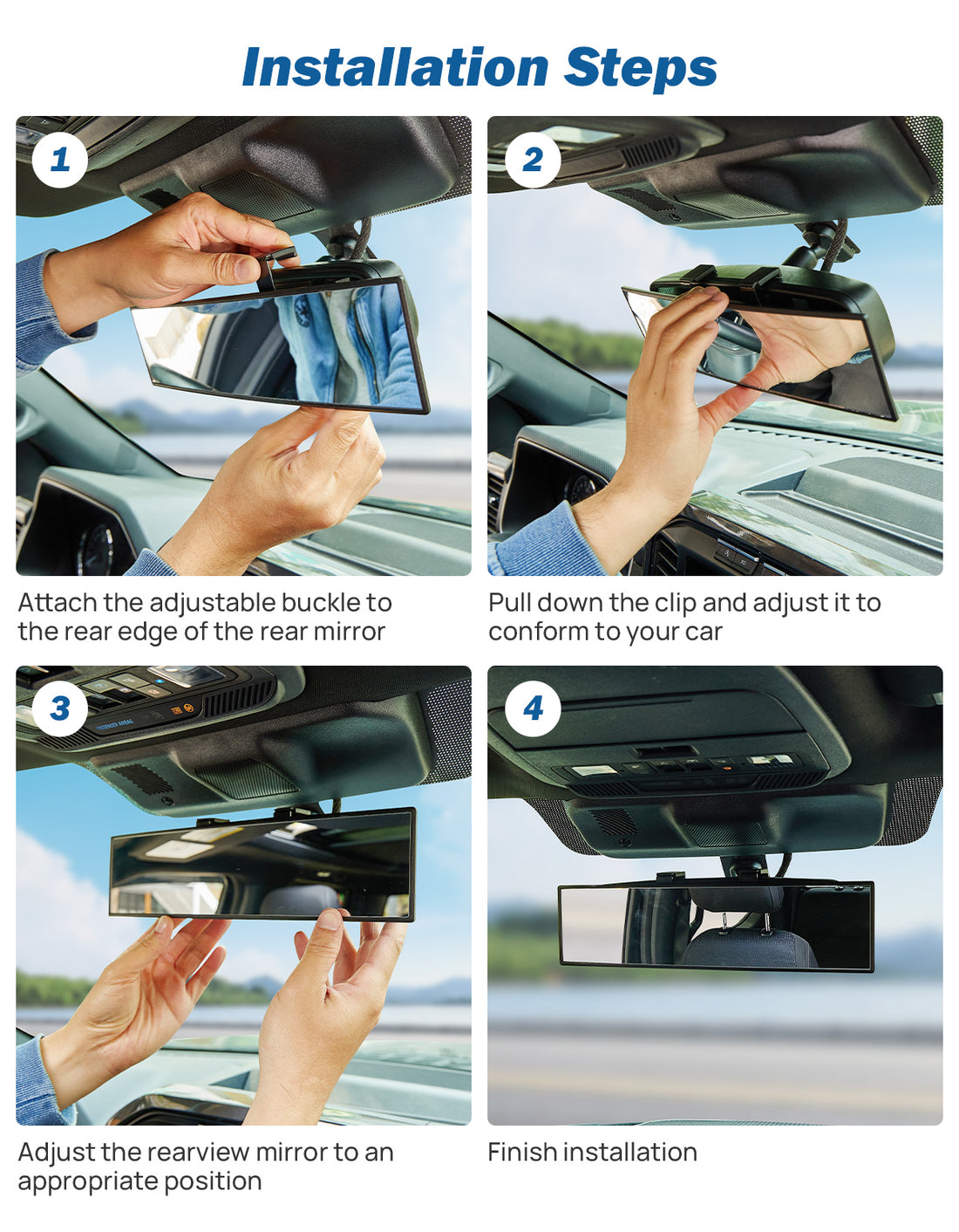 JOYTUTUS Rear View Mirror, Flat Enlarged Universal Panoramic Rearview Mirror, Clip-on Wide Angle Rear View, Effectively Reduce Blind Spot for Car SUV Truck