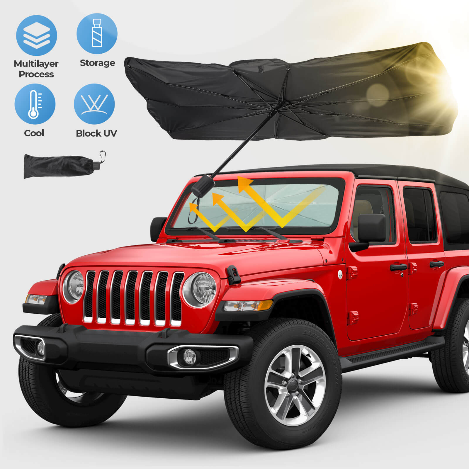 Custom-Fit Windshield Sun Shade for Wrangler JL/JLU 2018–2026 & Gladiator JT