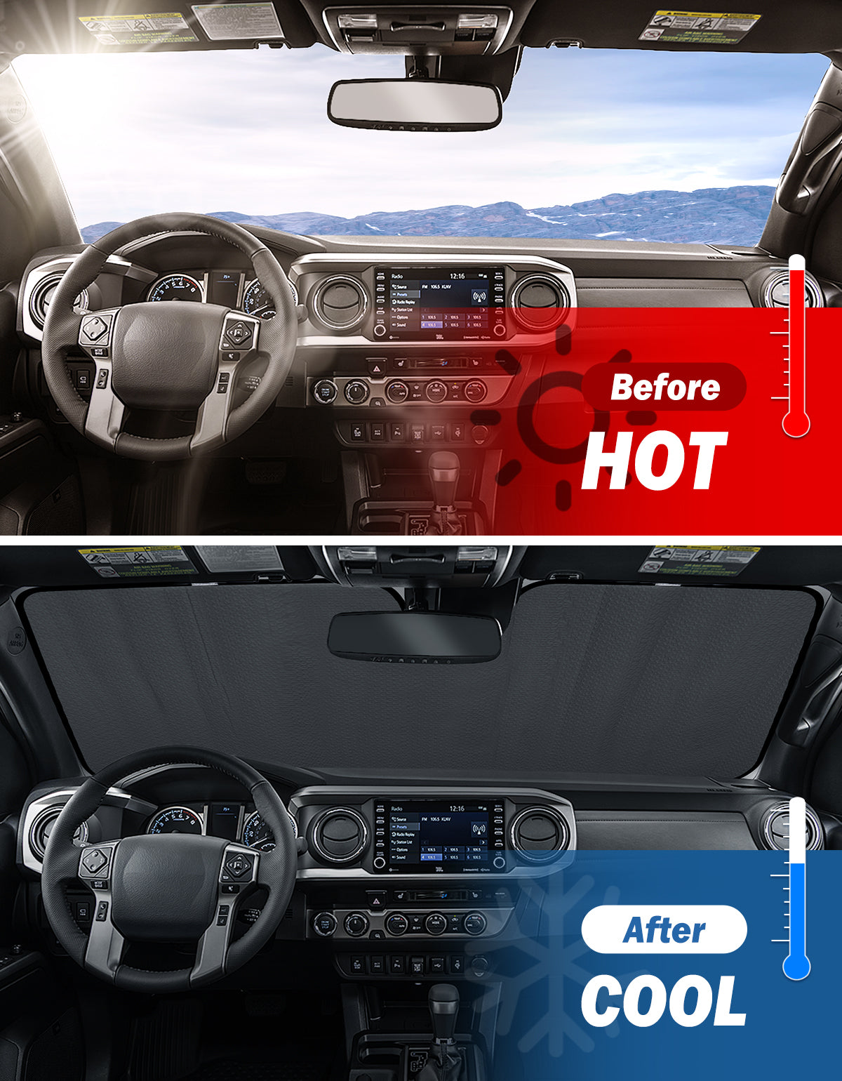 Windshield Sun Shade for Tacoma 2016–2023 Foldable UV Heat Blocker
