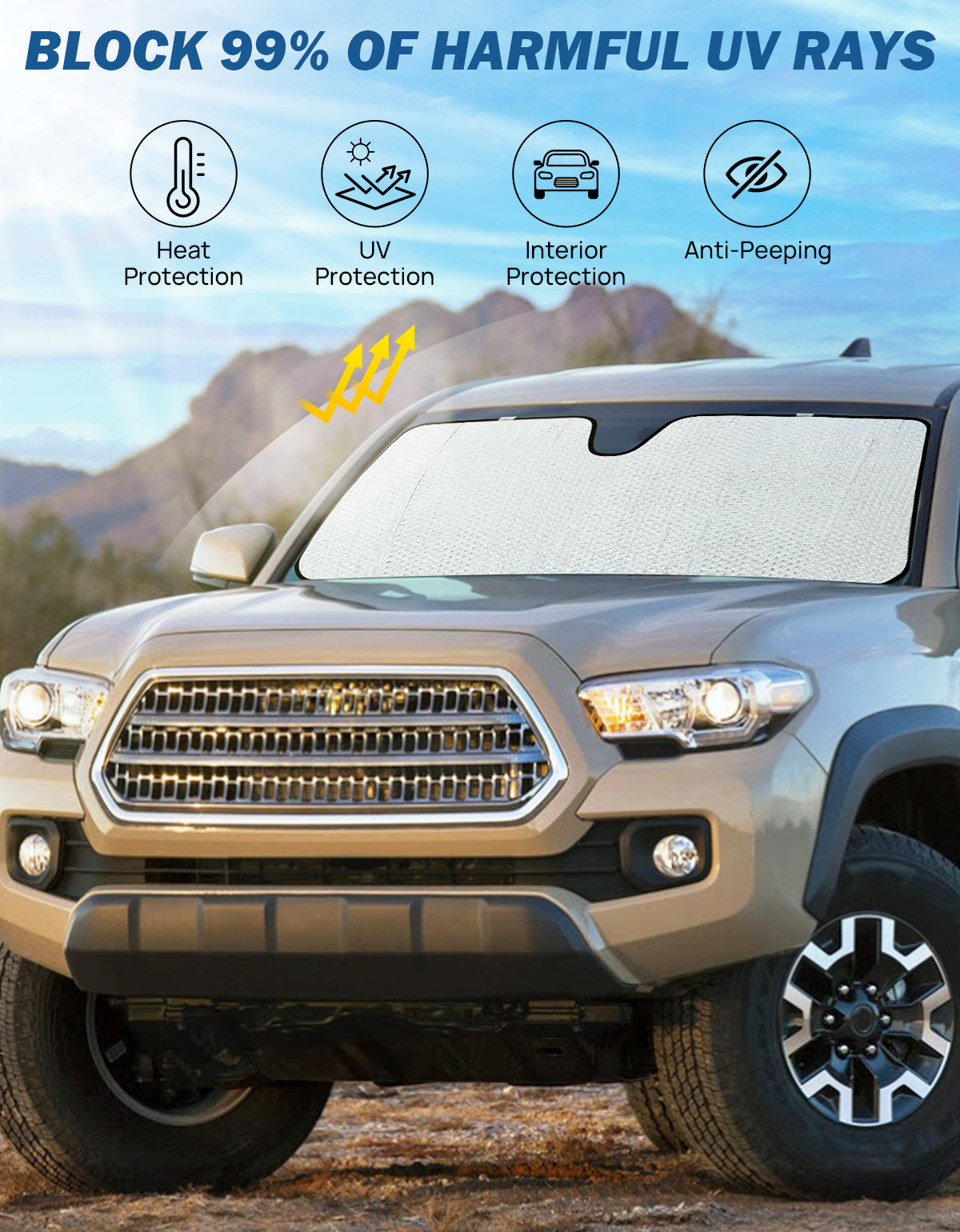 Windshield Sun Shade for Tacoma 2016–2023 Foldable UV Heat Blocker