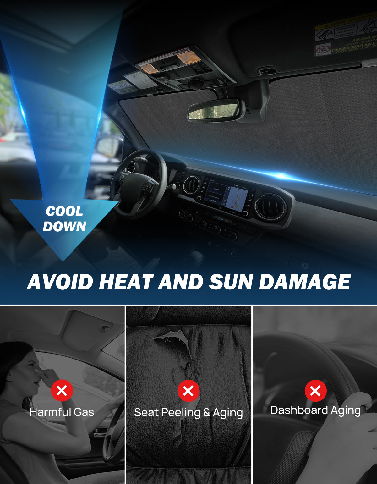 Windshield Sun Shade for Tacoma 2016–2023 Foldable UV Heat Blocker