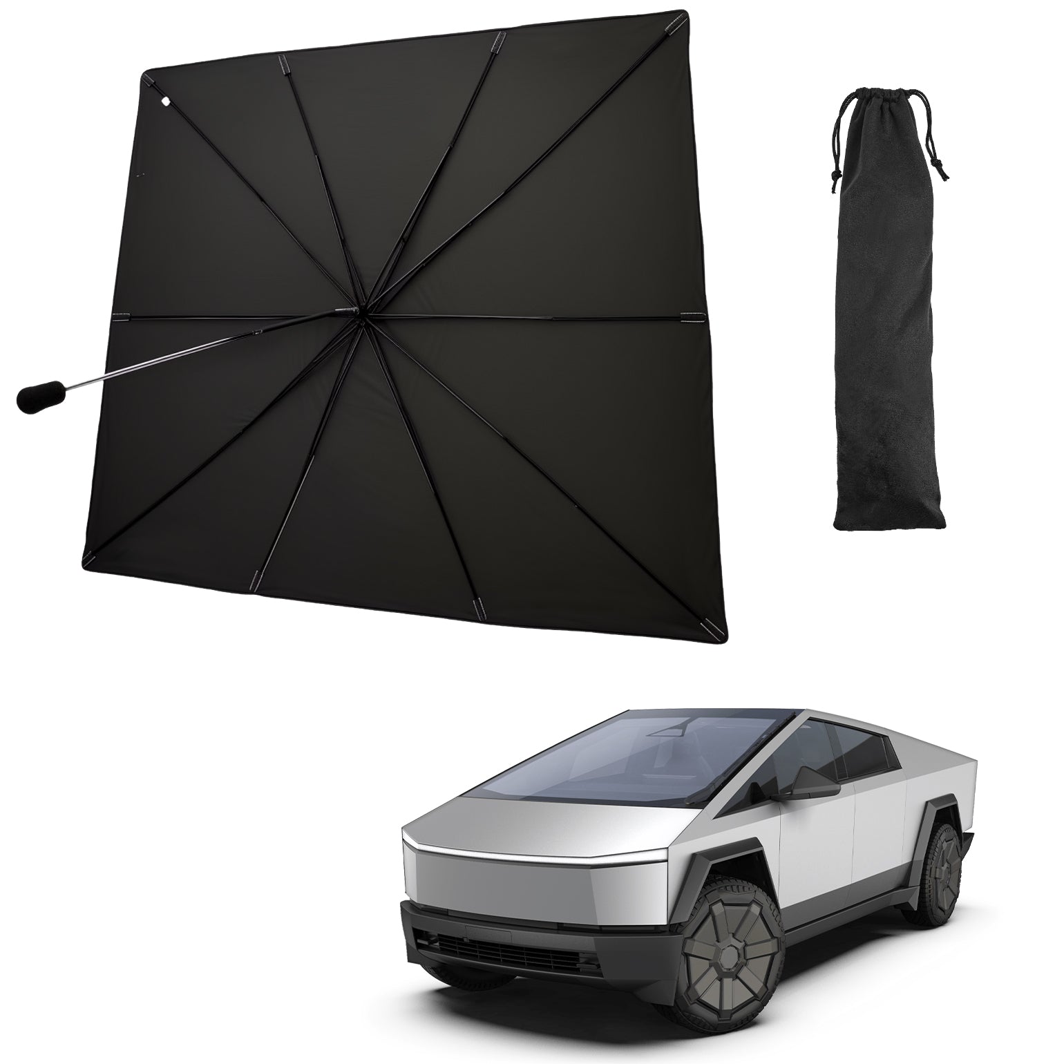 Windshield Sunshade Umbrella for Tesla Cybertruck, Automotive Interior Sun Protection Umbrella Cover, 5 Layers UV Block Coating, Front Window Heat Insulation Protection, 54''x 60''x 70''