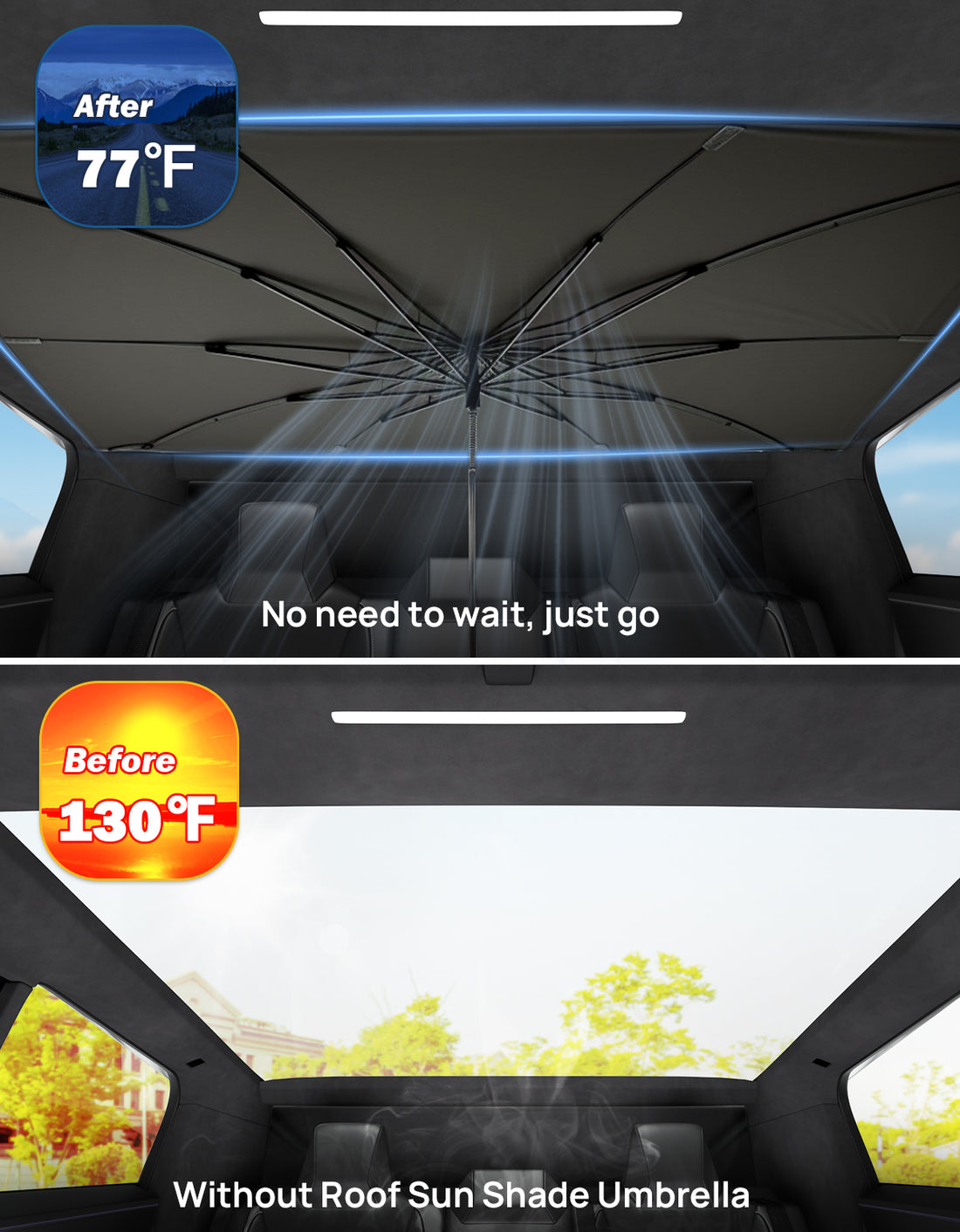 Windshield Sunshade Umbrella for Tesla Cybertruck, Automotive Interior Sun Protection Umbrella Cover, 5 Layers UV Block Coating, Front Window Heat Insulation Protection, 54''x 60''x 70''
