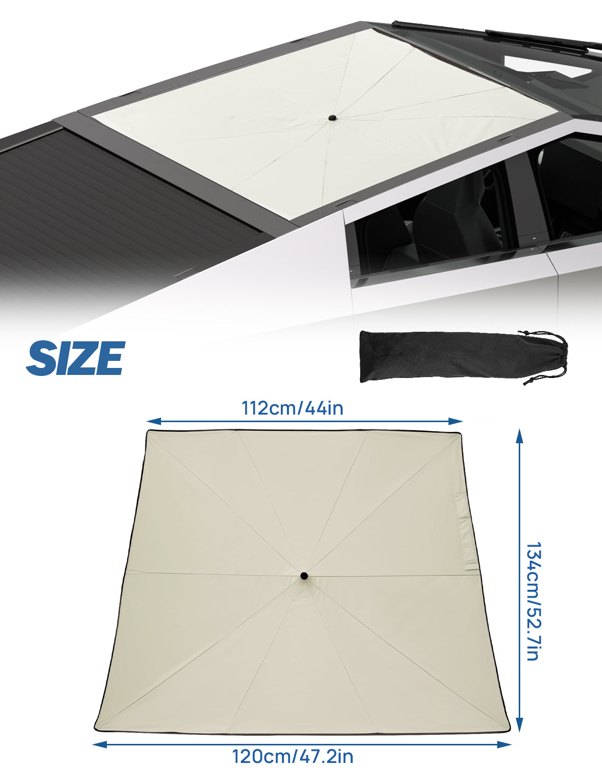 Windshield Sunshade Umbrella for Tesla Cybertruck, Automotive Interior Sun Protection Umbrella Cover, 5 Layers UV Block Coating, Front Window Heat Insulation Protection, 54''x 60''x 70''