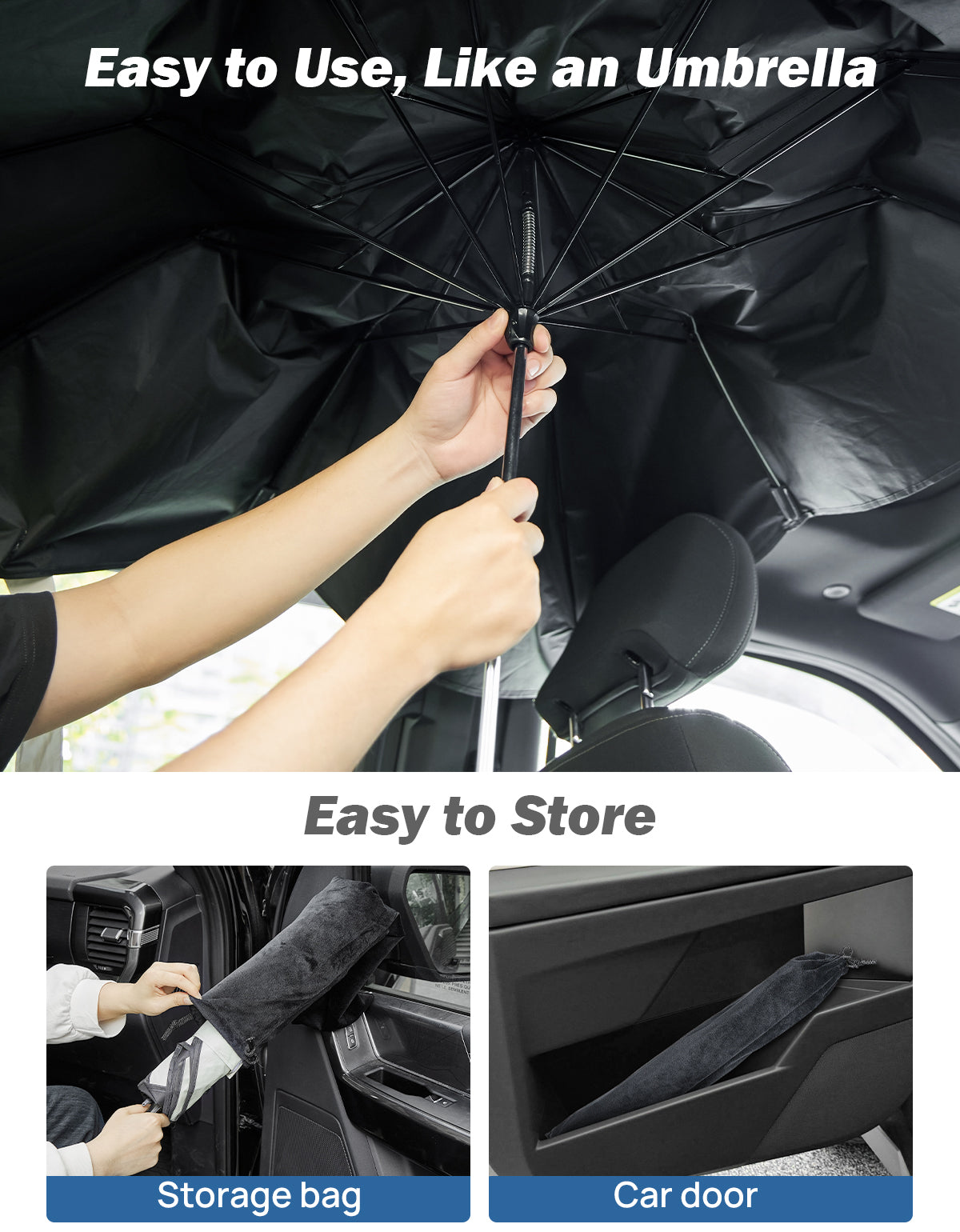 Windshield Sunshade Umbrella for Tesla Cybertruck, Automotive Interior Sun Protection Umbrella Cover, 5 Layers UV Block Coating, Front Window Heat Insulation Protection, 54''x 60''x 70''