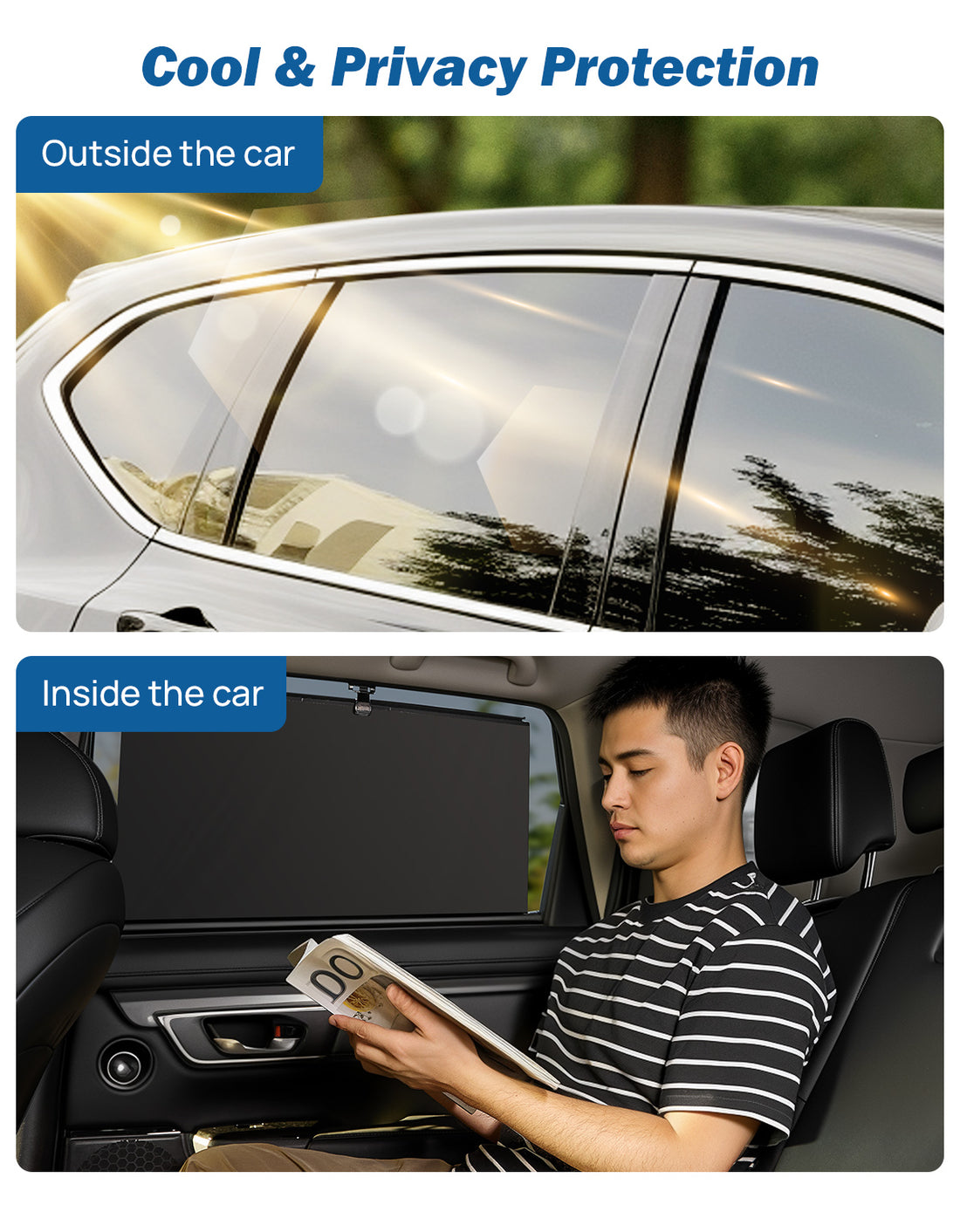 JOYTUTUS Car Rear Window Sunshade, for Toyota RAV4 2017-2024, Honda CR-V 2019-2024 and Nissan Rogue 2021-2024, Retractable UV Protection Side Window Shade, Privacy Screen & Blackout for Baby and Kids