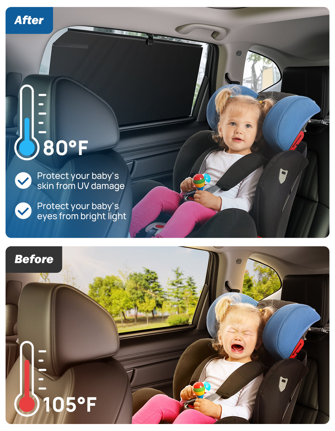 JOYTUTUS Car Rear Window Sunshade, for Toyota RAV4 2017-2024, Honda CR-V 2019-2024 and Nissan Rogue 2021-2024, Retractable UV Protection Side Window Shade, Privacy Screen & Blackout for Baby and Kids