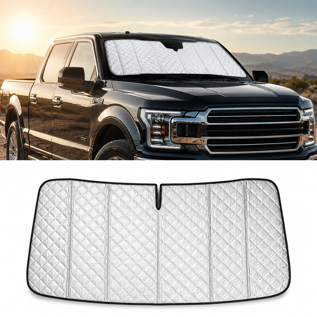 Custom Fit Steel Rod Windshield Sun Shade for Ford F-150, F-250 & F-350 (2015–2026)