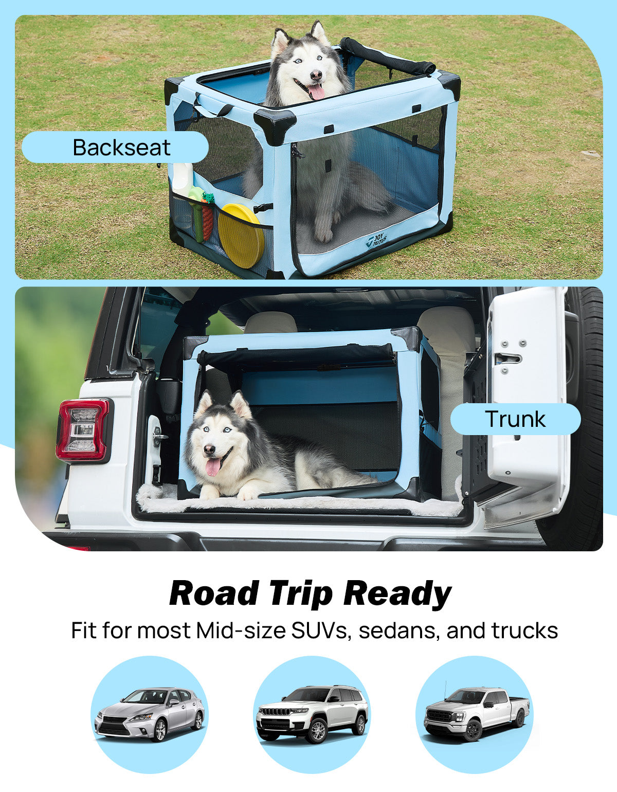 32” Collapsible Dog Crate for Car Travel, Portable Foldable Pet Crate