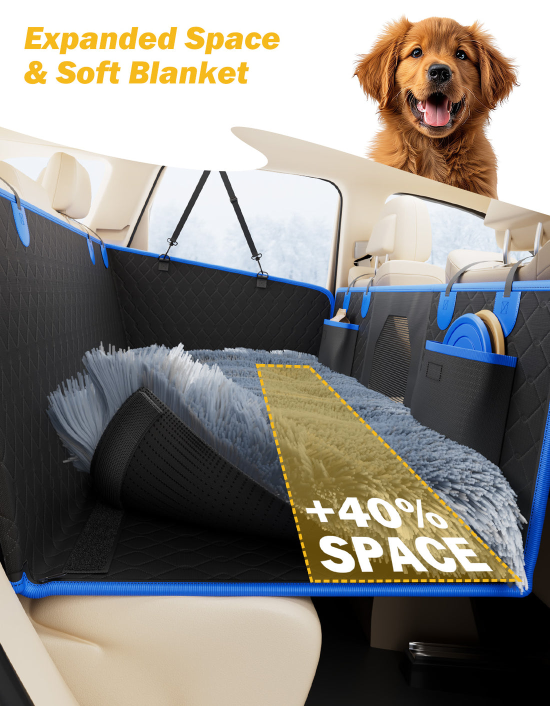 Back Seat Extender for Dogs with Removable Dog Blanket, Back Seat Extender for Dogs with Hard Bottom, Back Seat Pet Cover for Travel Waterproof Dog Hammock for Car SUV Truck