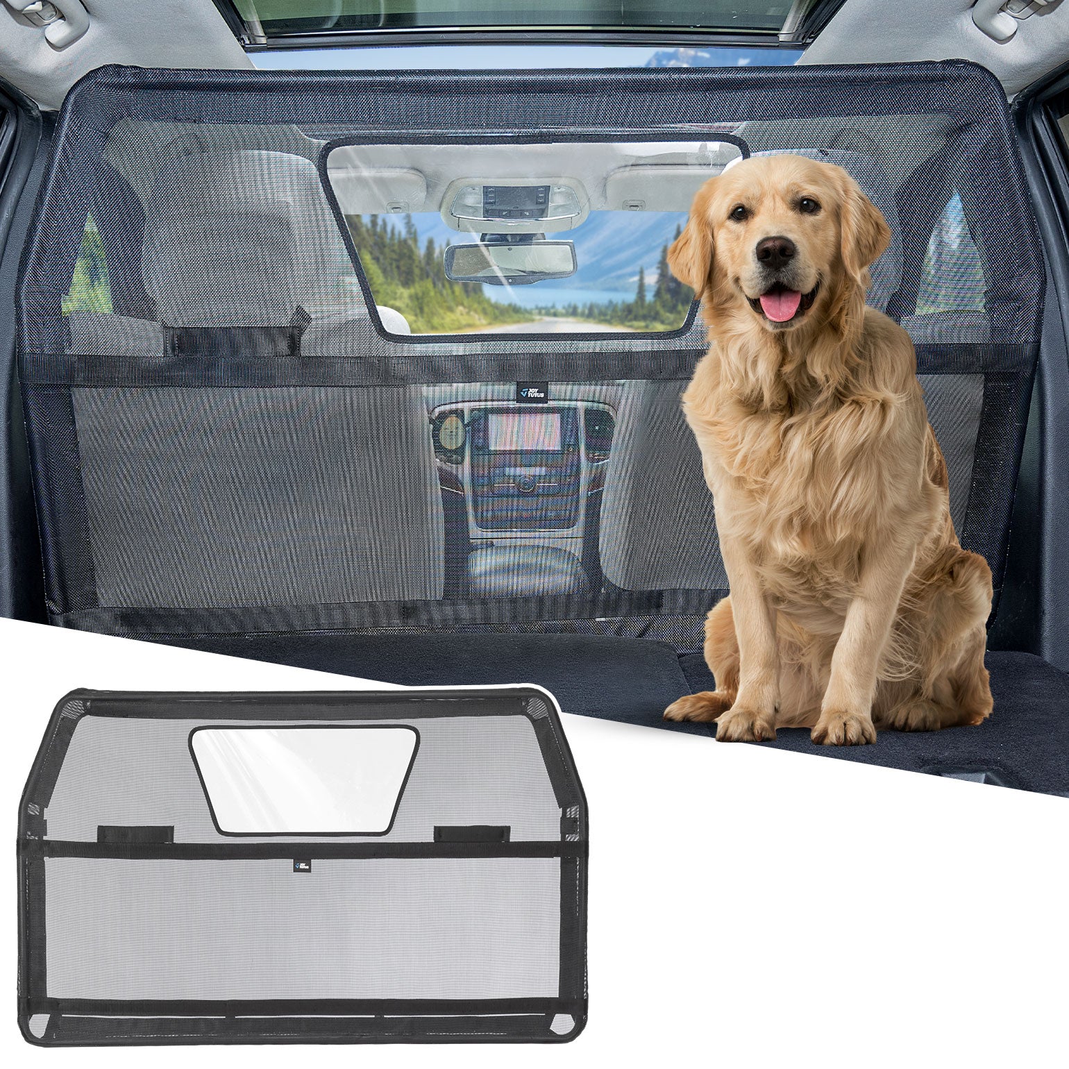 JOYTUTUS 50" Wide Dog Car Barrier with Visual Window, Dog Barrier for SUV Escape-Proof, Dog Net for Car Cargo Behind Front Seats, Vehicle Gate for Dog Safety and Travel, Ideal for Cars SUVs Trucks
