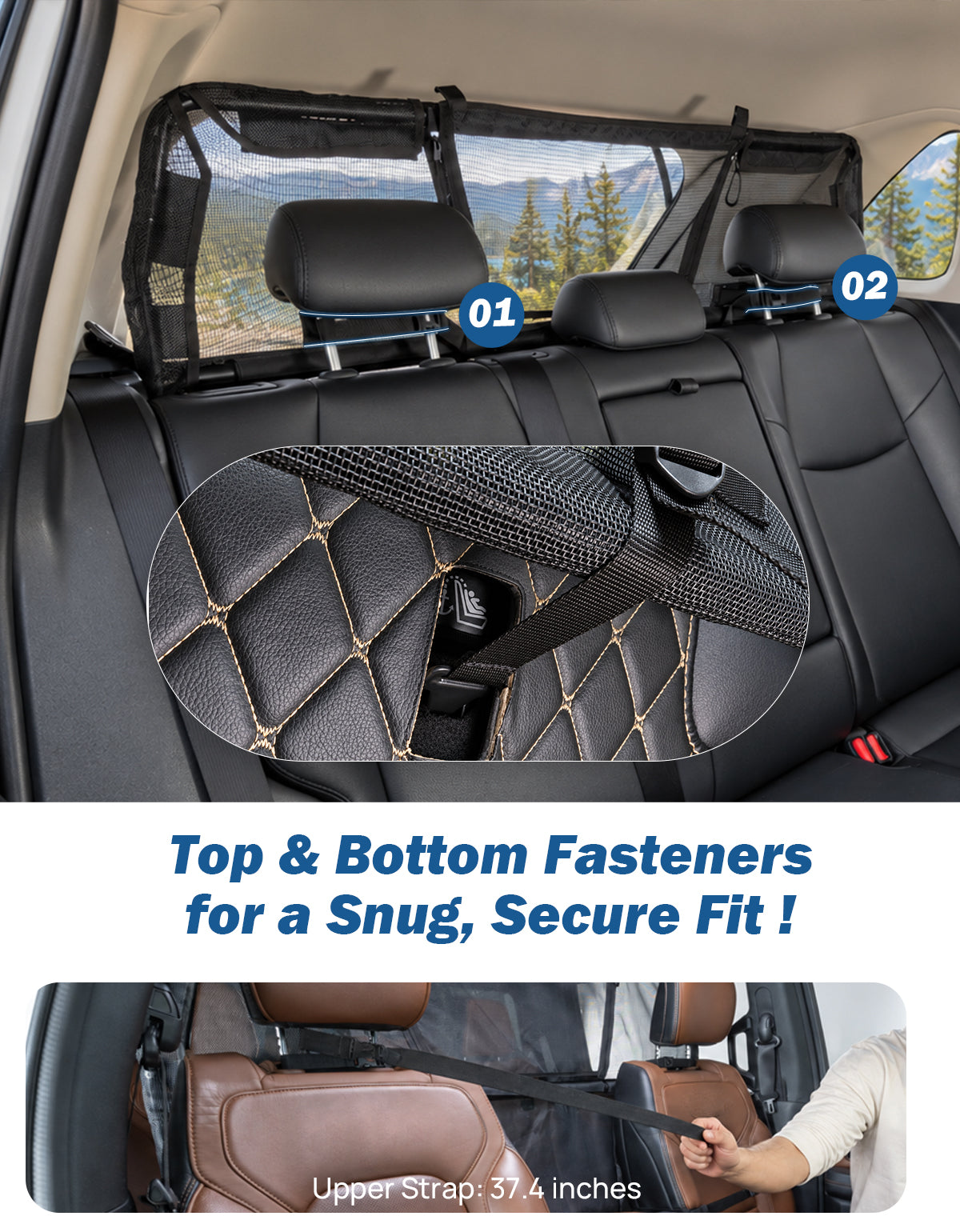 2026 Upgraded Dog Car Barrier with Zippered Mesh Window