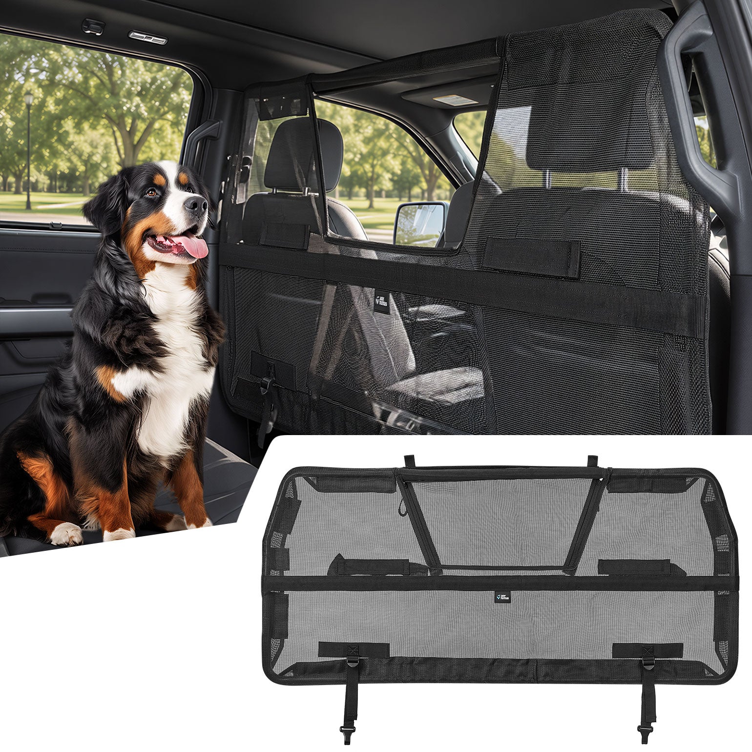 2026 Upgraded Dog Car Barrier with Zippered Mesh Window