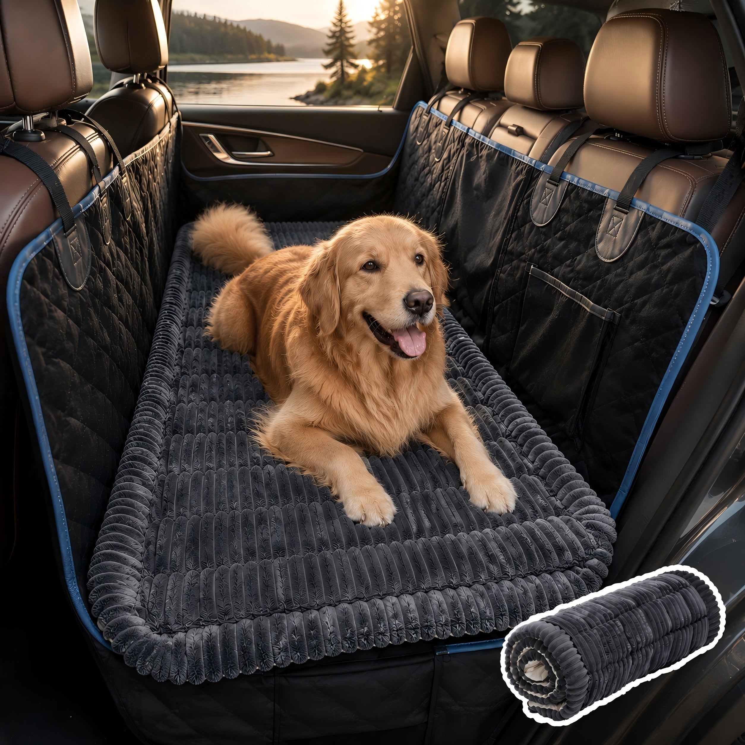 Plush Dog Bed Mat for Back Seat Extenders | Waterproof, Non-Slip & Washable Pet Travel Bed