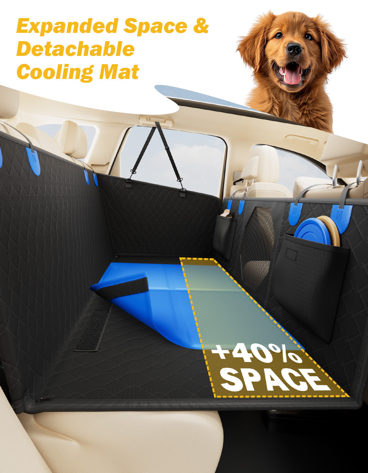 JOYTUTUS Back Seat Extender for Dogs with Hard Bottom Dog Car Seat Cover for Back Seat Back Seat Pet Cover for Travel Dog Seat Cover Waterproof Dog Hammock