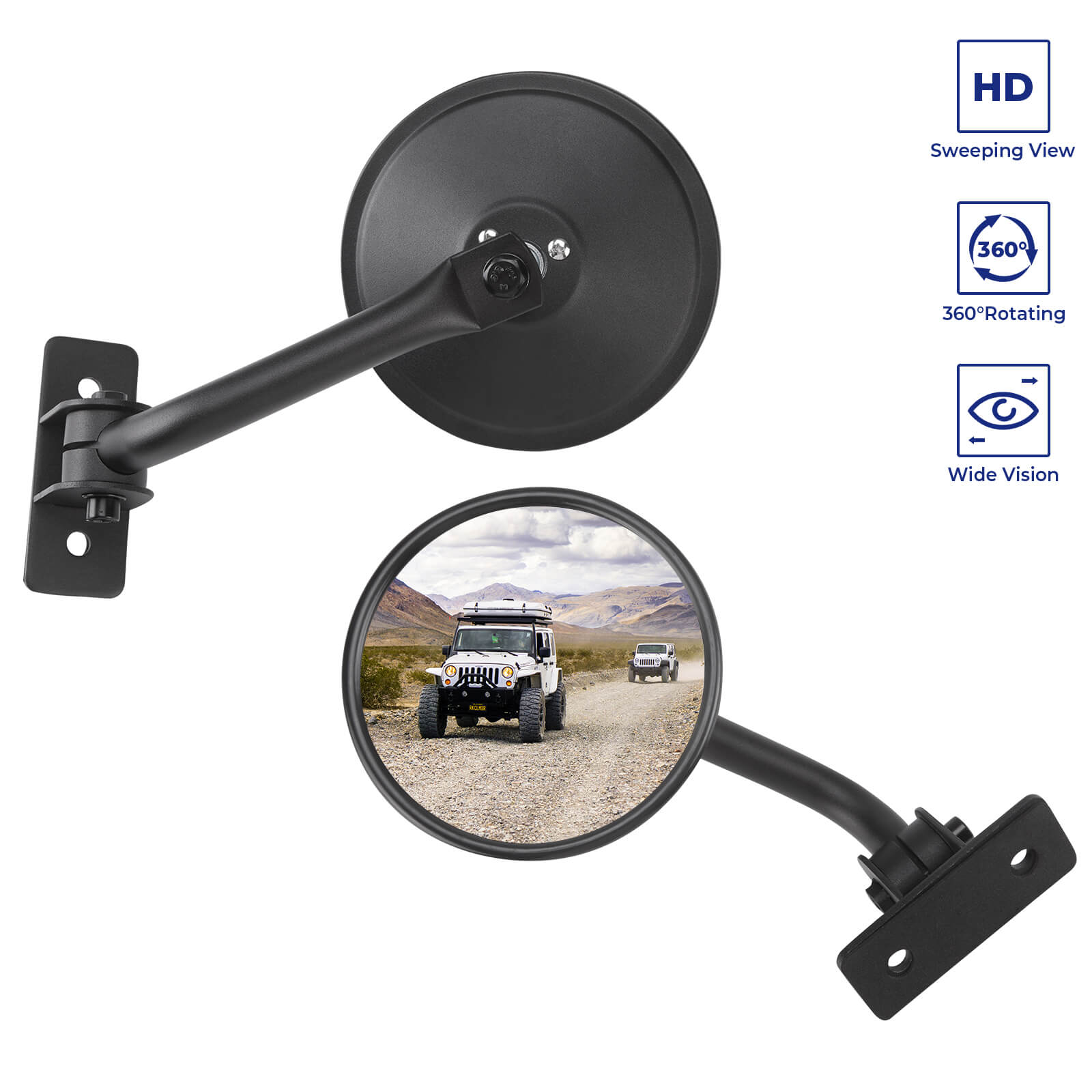 Upgraded Round Doors-Off Mirrors for Wrangler JK/JKU/TJ 1997–2018