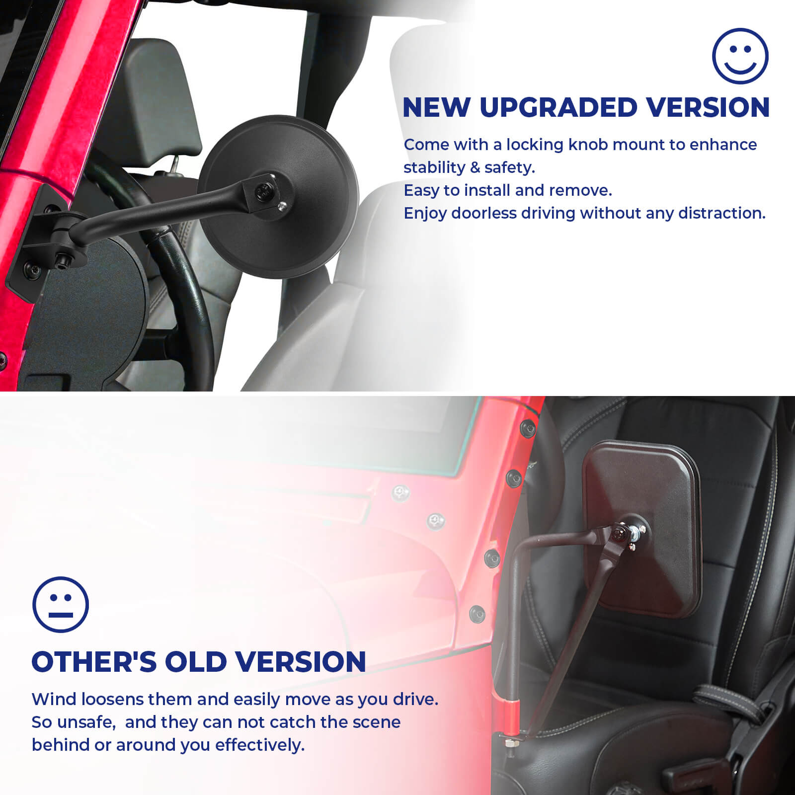 Upgraded Round Doors-Off Mirrors for Wrangler JK/JKU/TJ 1997–2018