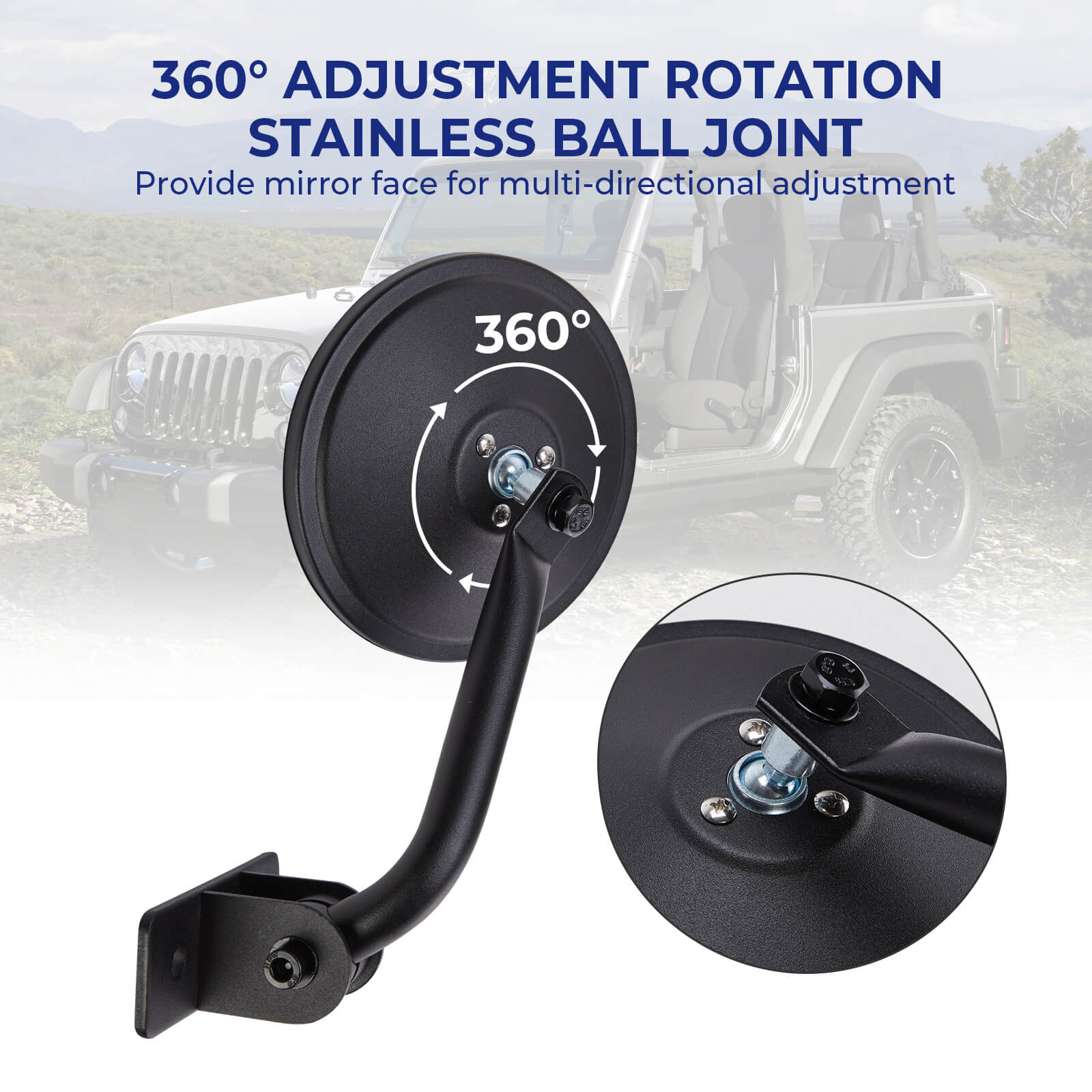 Upgraded Round Doors-Off Mirrors for Wrangler JK/JKU/TJ 1997–2018