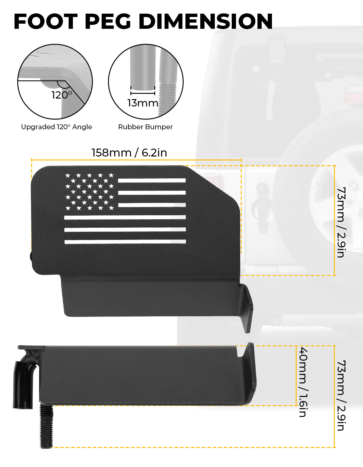 Upgraded Foot Pegs for Wrangler JK/JL & Gladiator JT 2007–2026, 120° Ergonomic Design