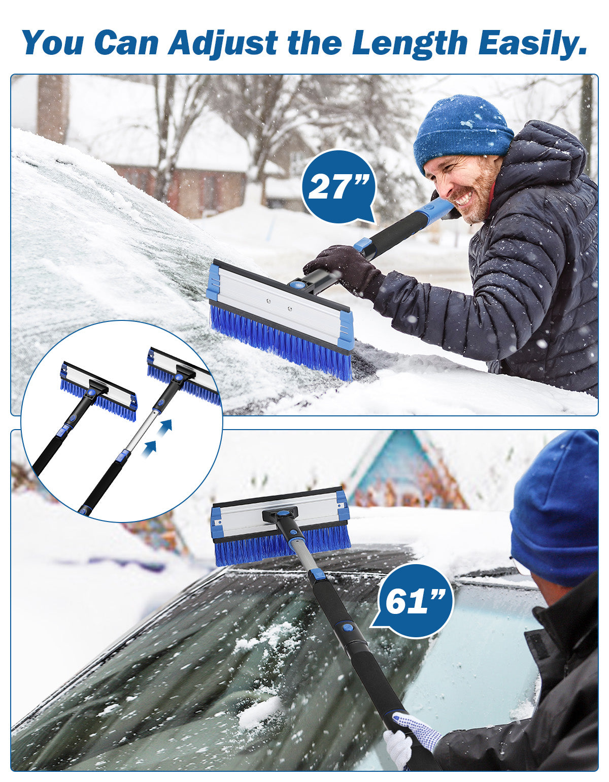 Extendable Snow Brush and Ice Scraper, 270° Pivoting Snow Scraper Brush for Car Windshield