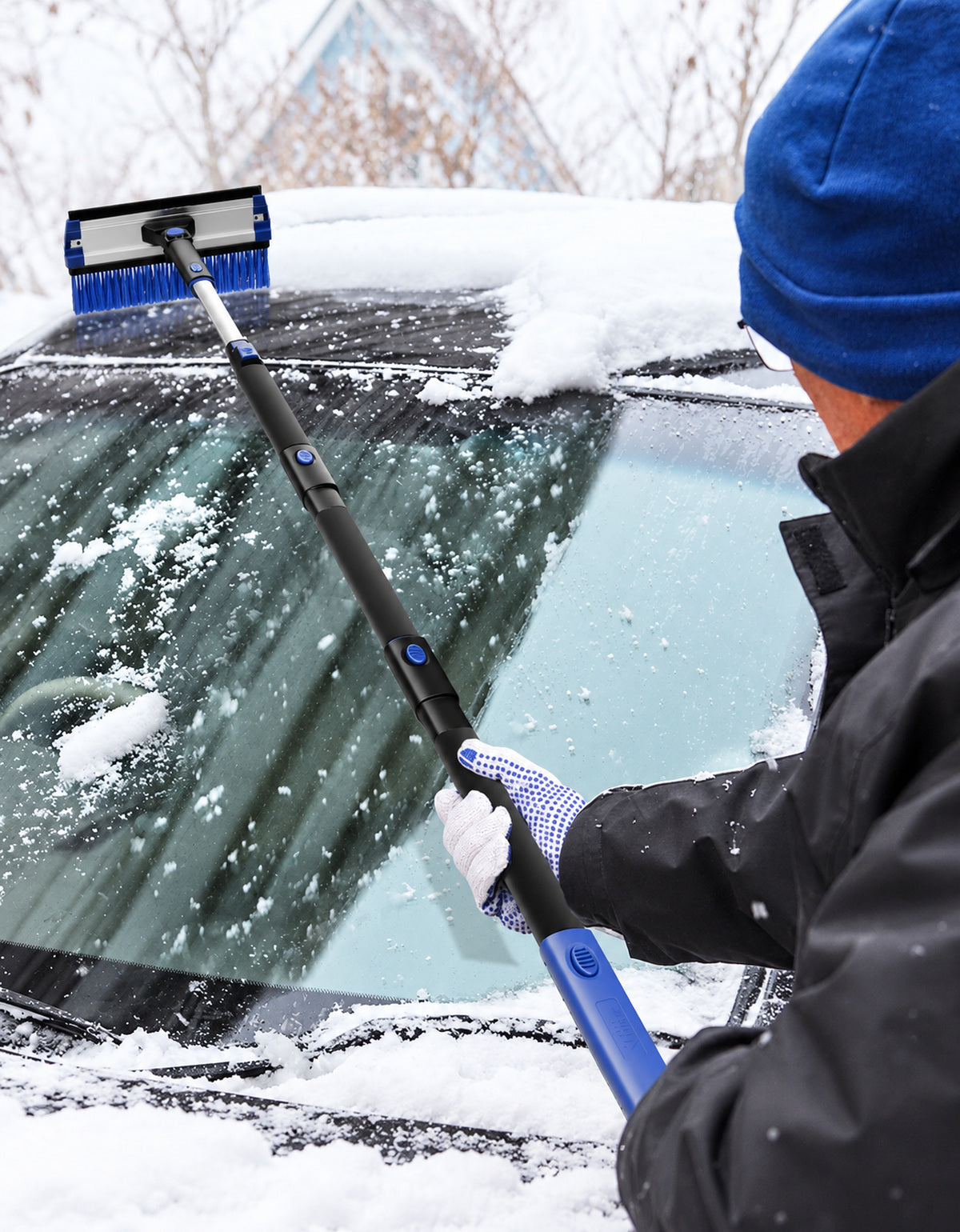 Extendable Snow Brush and Ice Scraper, 270° Pivoting Snow Scraper Brush for Car Windshield