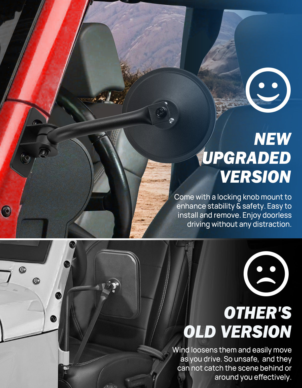 Round Doors-Off Side Mirrors for Wrangler TJ & JK JKU 1997–2018