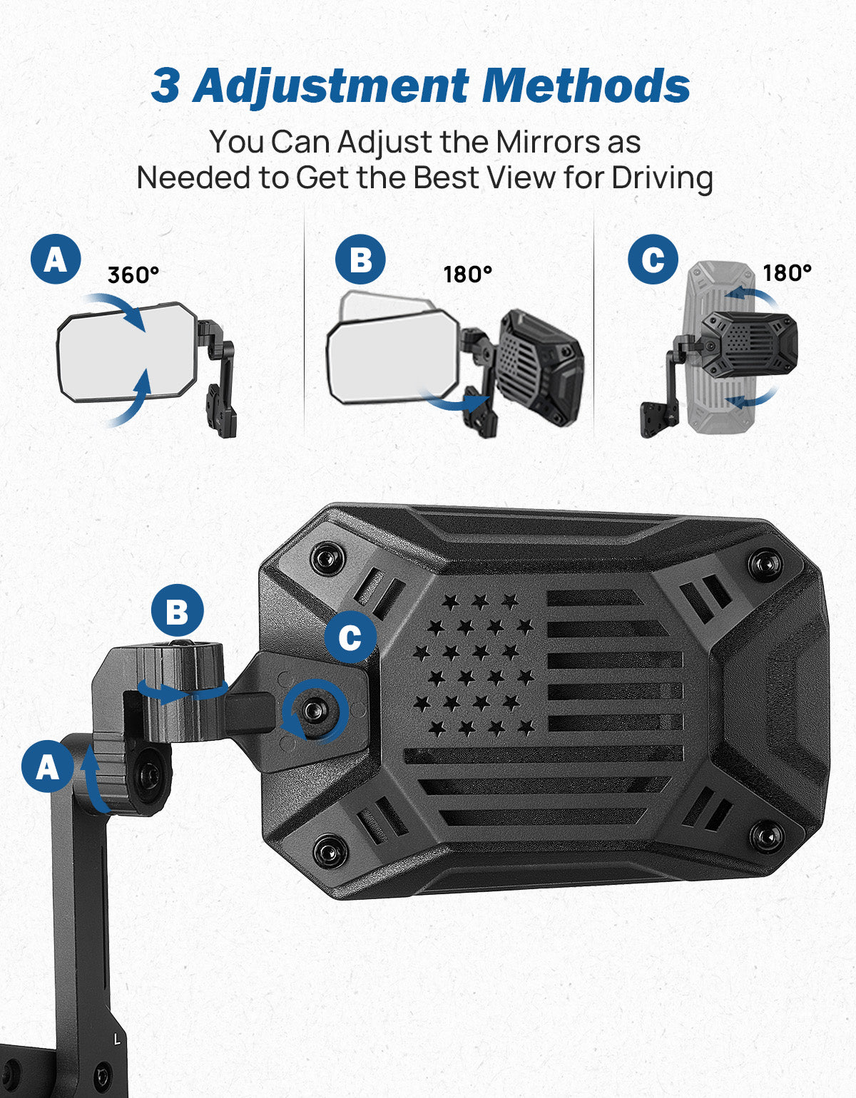 Wrangler Side Mirrors Replacement for YJ/TJ 1987-2006, US Flag Pattern, Wider View & No Vibration