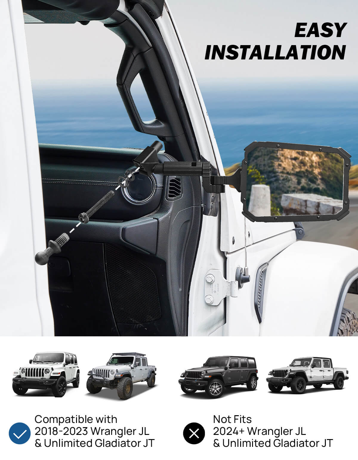 Adjustable Doors-Off Mirrors for Wrangler JL/JLU 2018–2023 & Gladiator JT