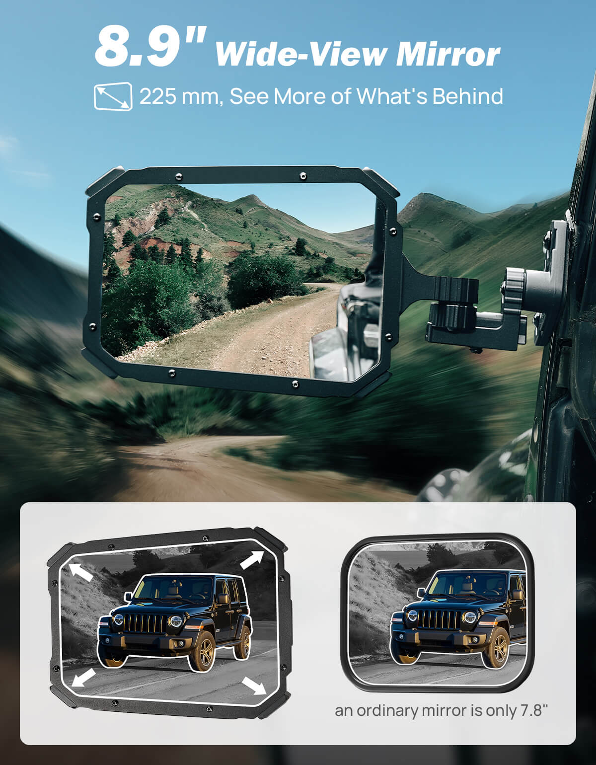 Wrangler Doors-Off/On Mirrors with Integrated Spot Light Mount for TJ/JK/JKU 1997–2018