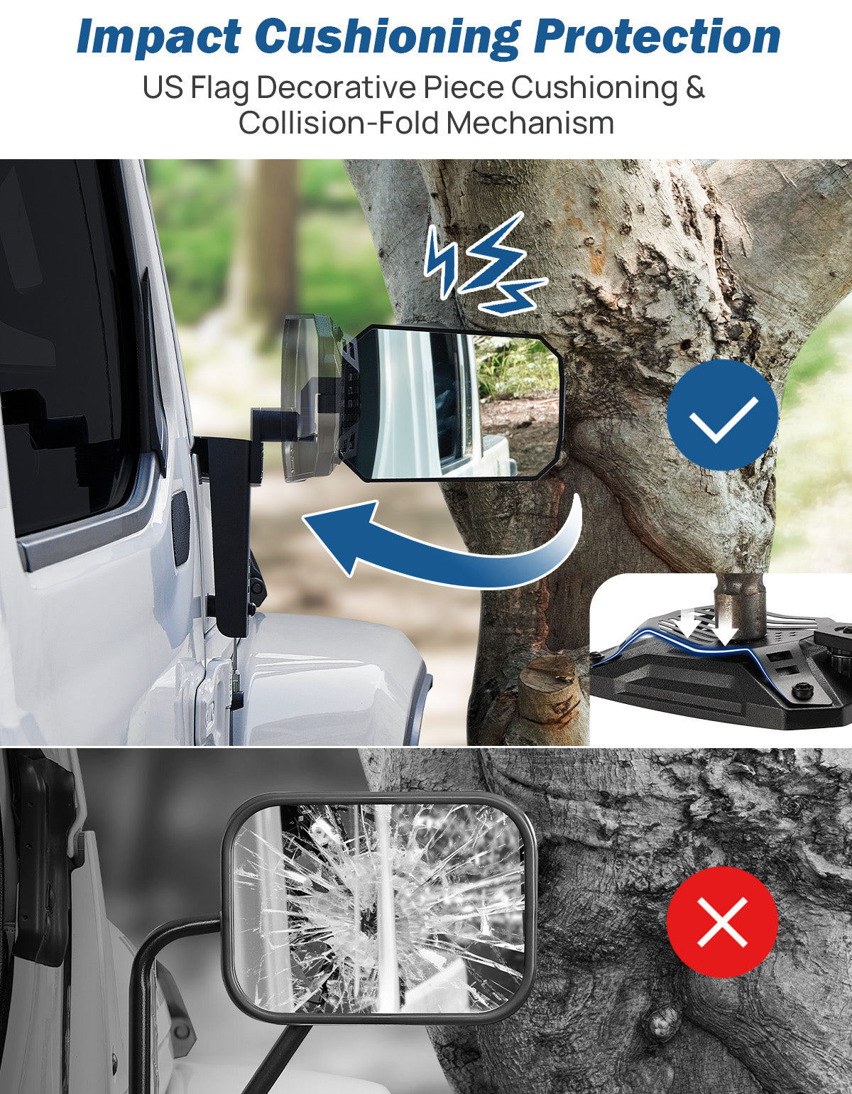 Wrangler & Gladiator Side Mirrors Doors-Off/On with Action Camera Mount