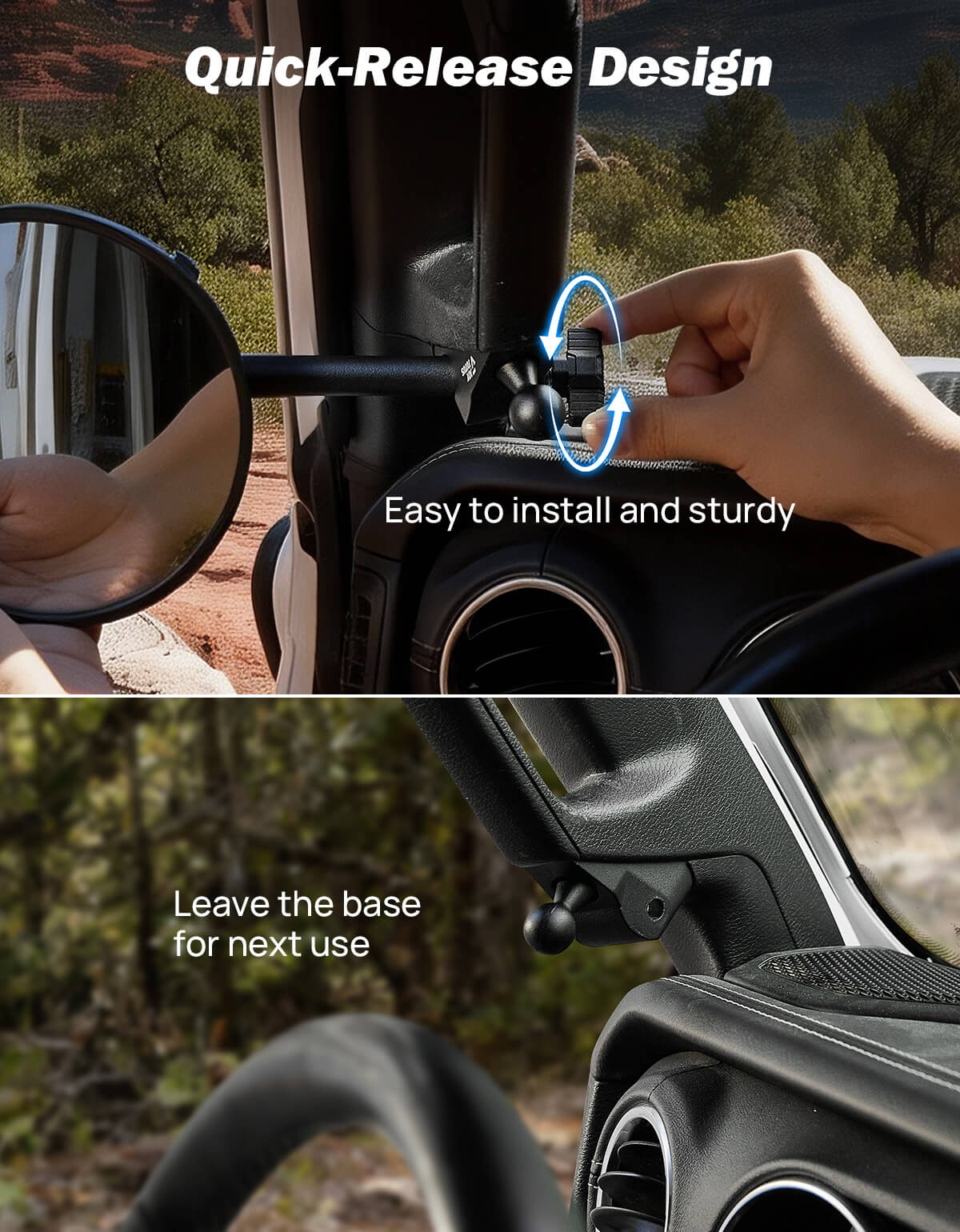 Door Off Mirrors for Wrangler JL & Gladiator JT, 6” Off-Road Mirrors
