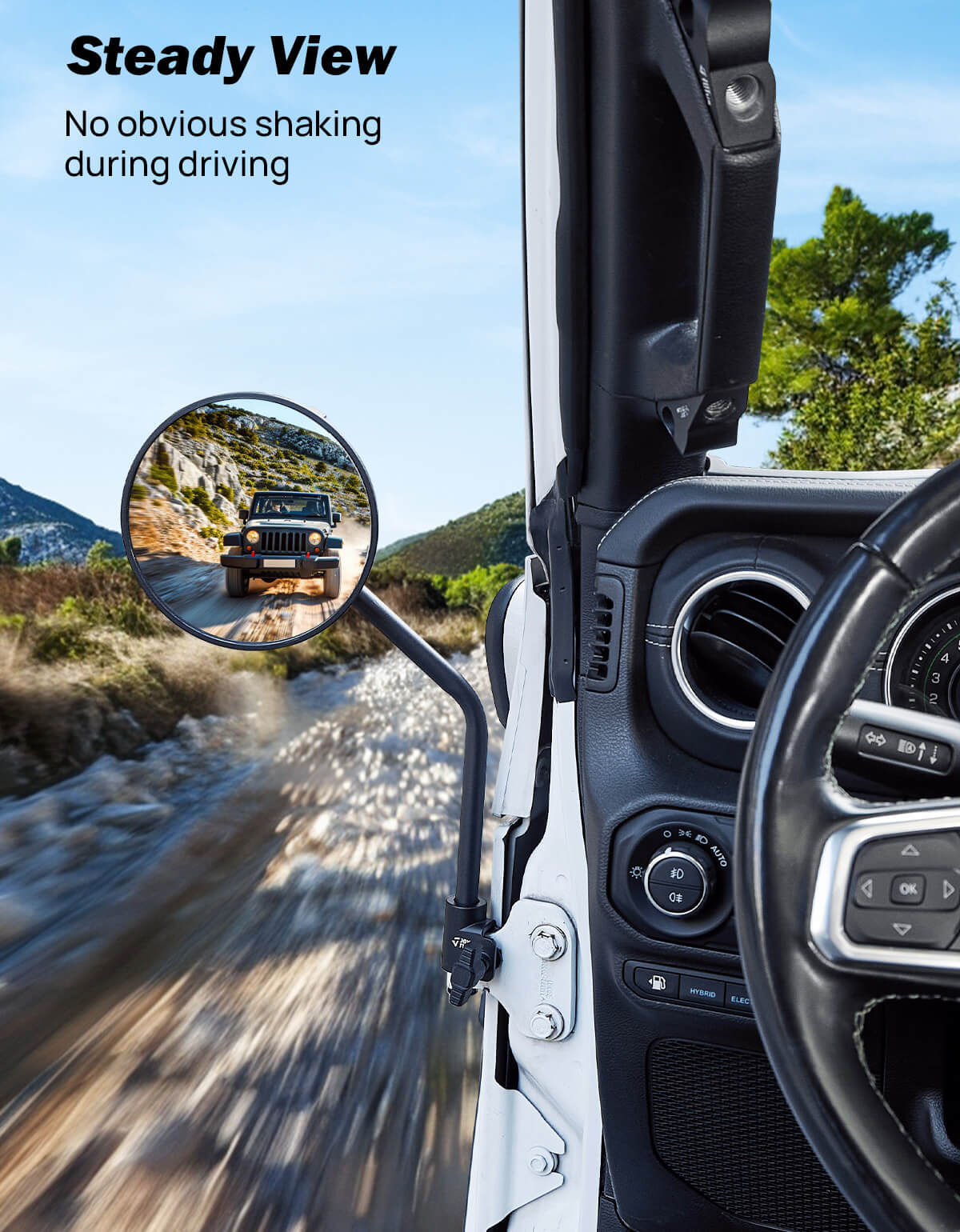 Door Off Mirrors for Jeep Wrangler & Gladiator, 6” Door Hinge Mirrors