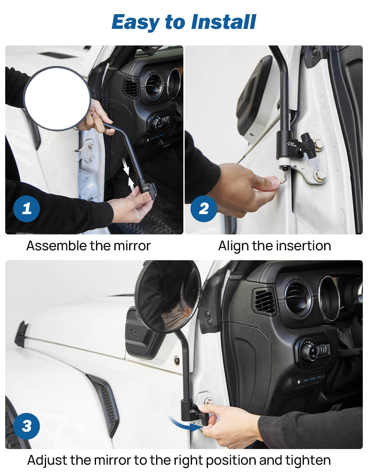 Door Off Mirrors for Jeep Wrangler & Gladiator, 6” Door Hinge Mirrors