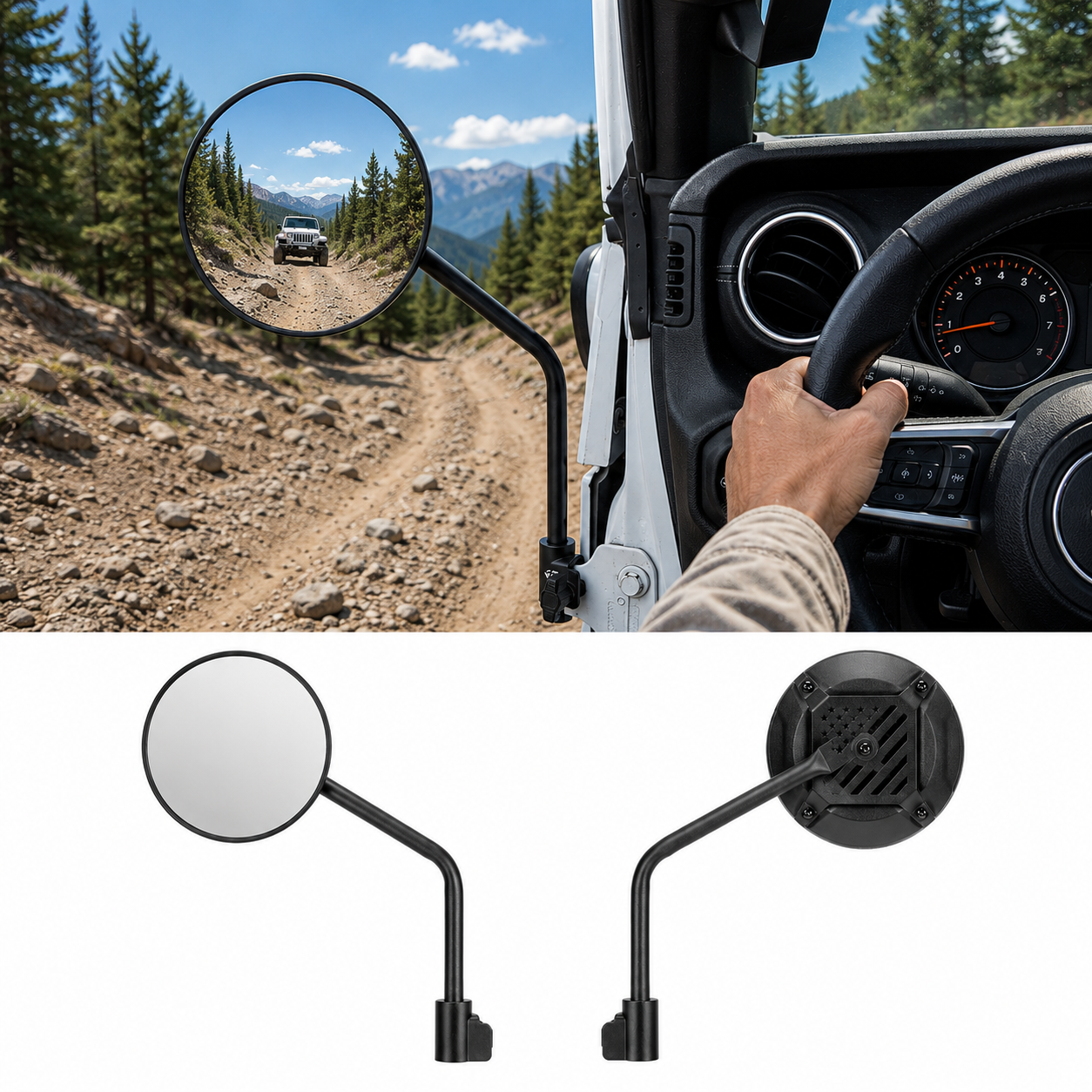 Door Off Mirrors for Jeep Wrangler & Gladiator, 6” Door Hinge Mirrors