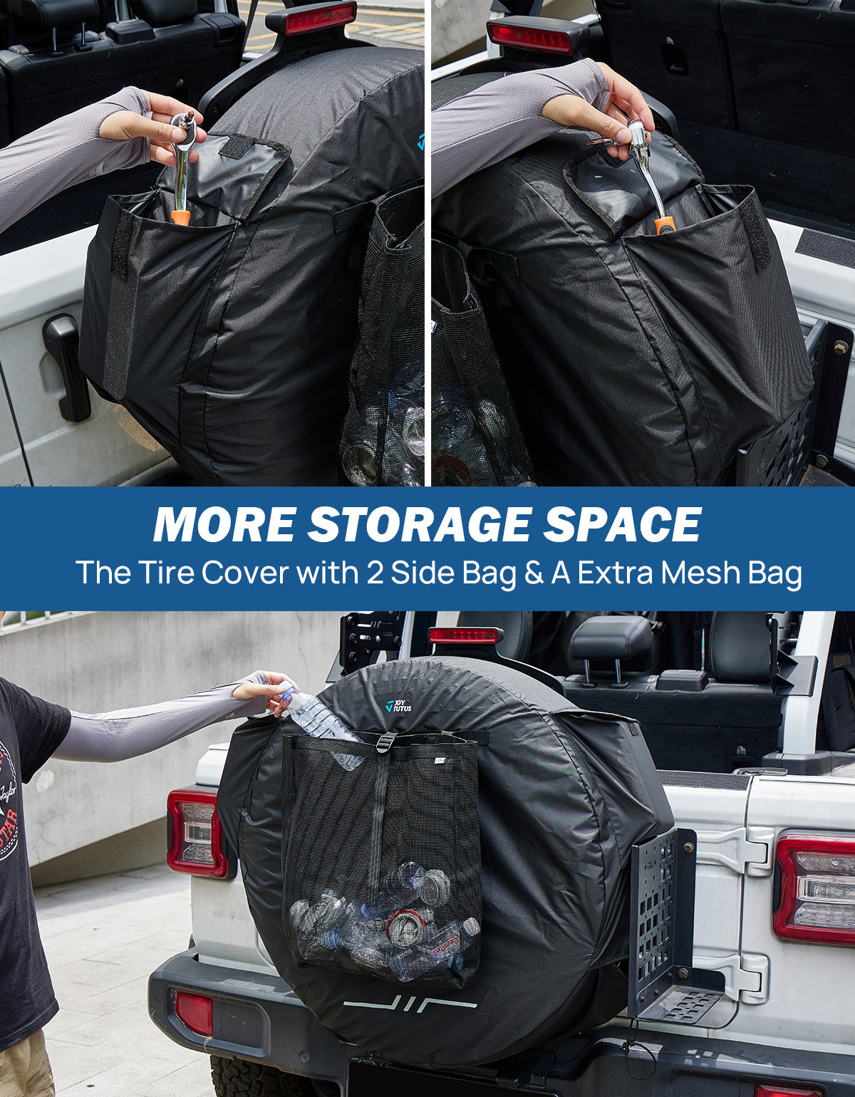 Spare Tire Cover w/ Camera Hole & Storage Bags (30–33")