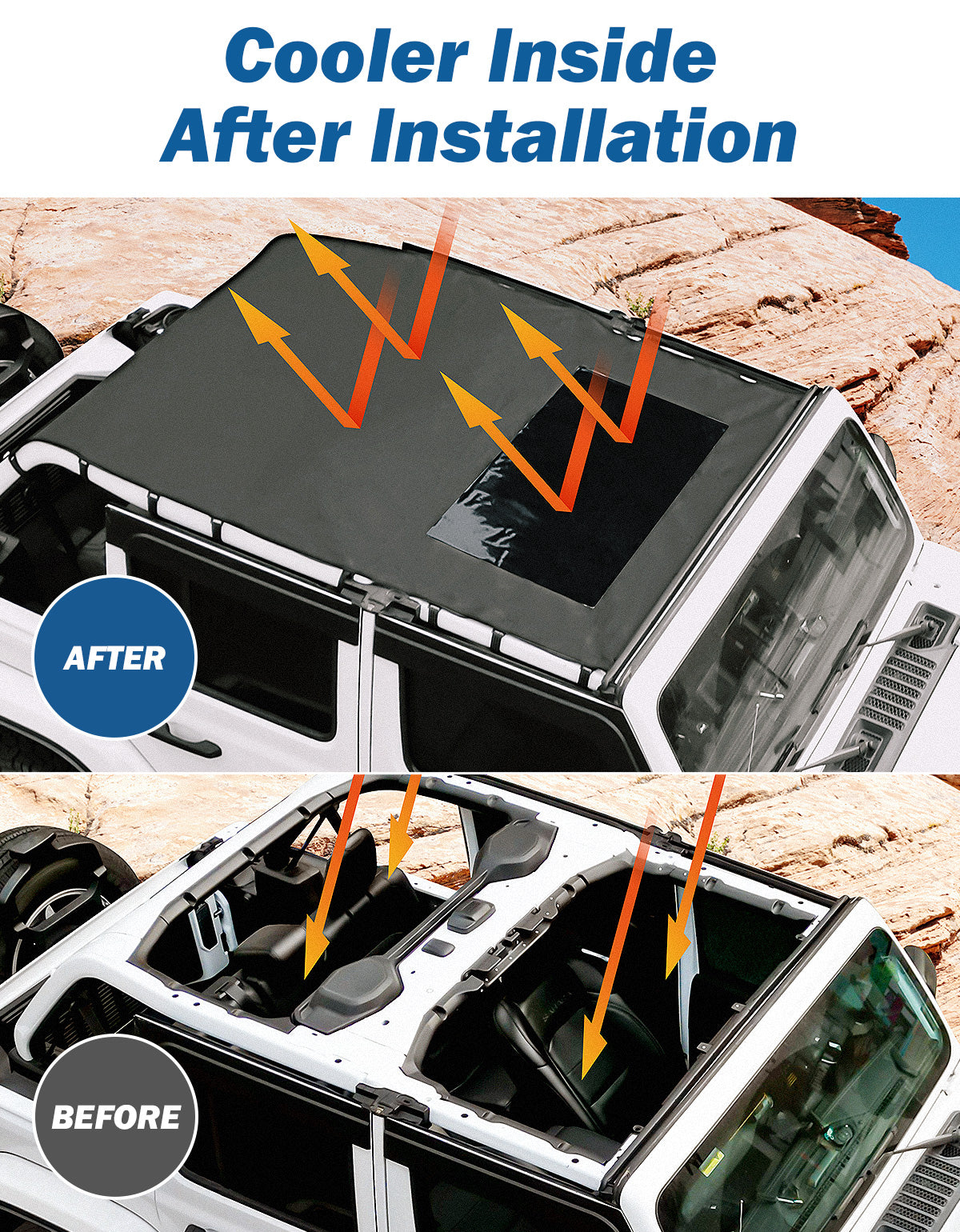 Waterproof Sun Shade Top for Jeep Wrangler JL/JLU 4-Door 2018-2026, UV & Noise Protection