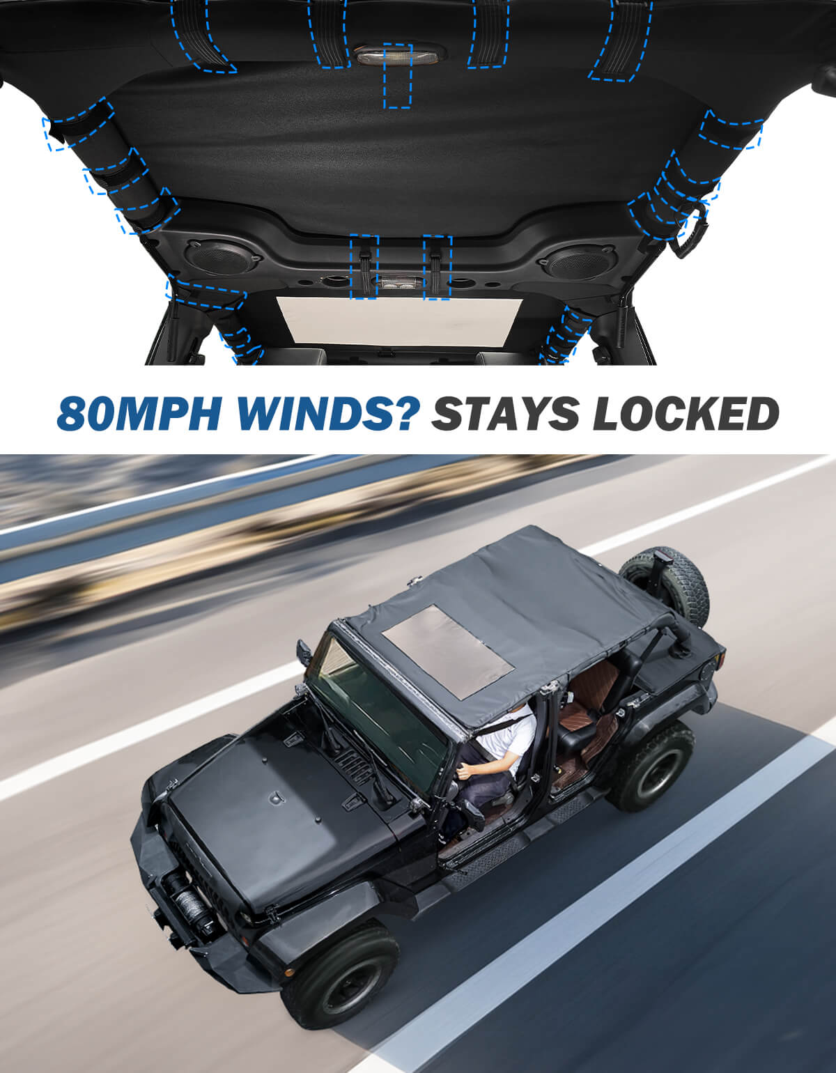 Waterproof Sun Shade Top for Wrangler JKU 4-Door 2007–2018