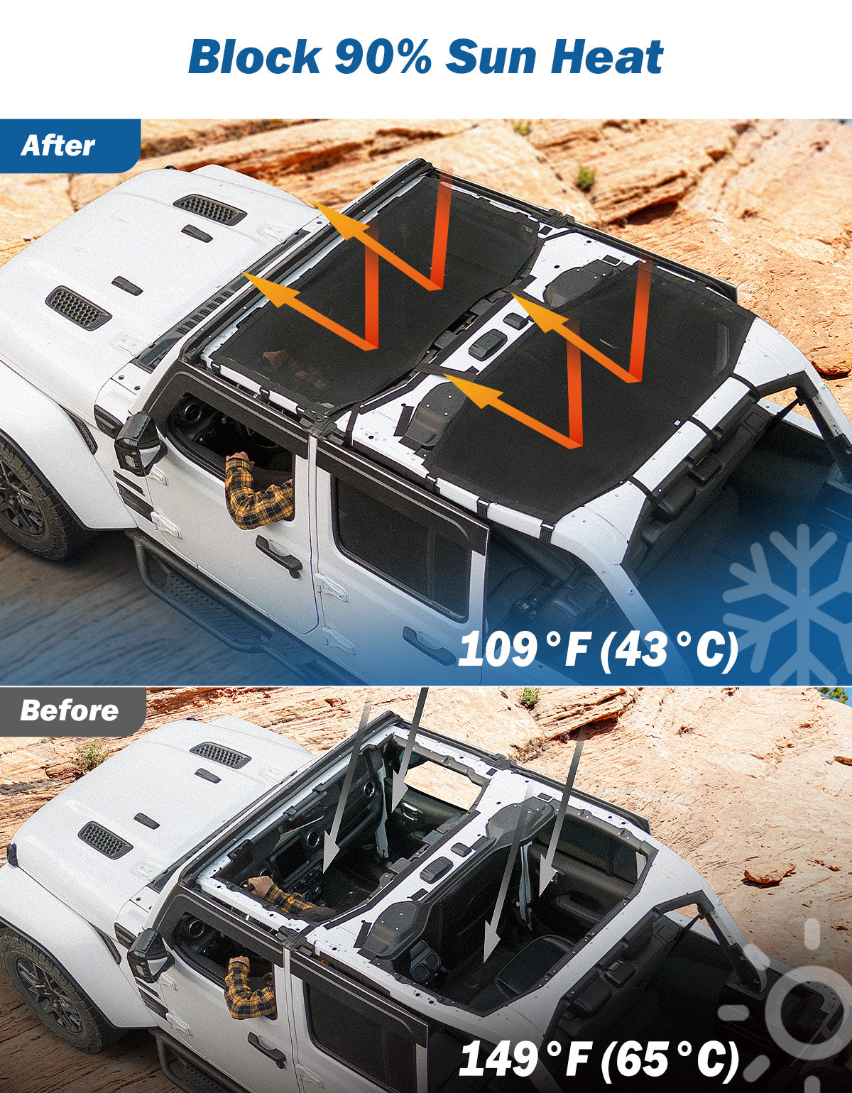Front & Rear Mesh Sunshade for Jeep Wrangler JL 4-Door (2018–2026)