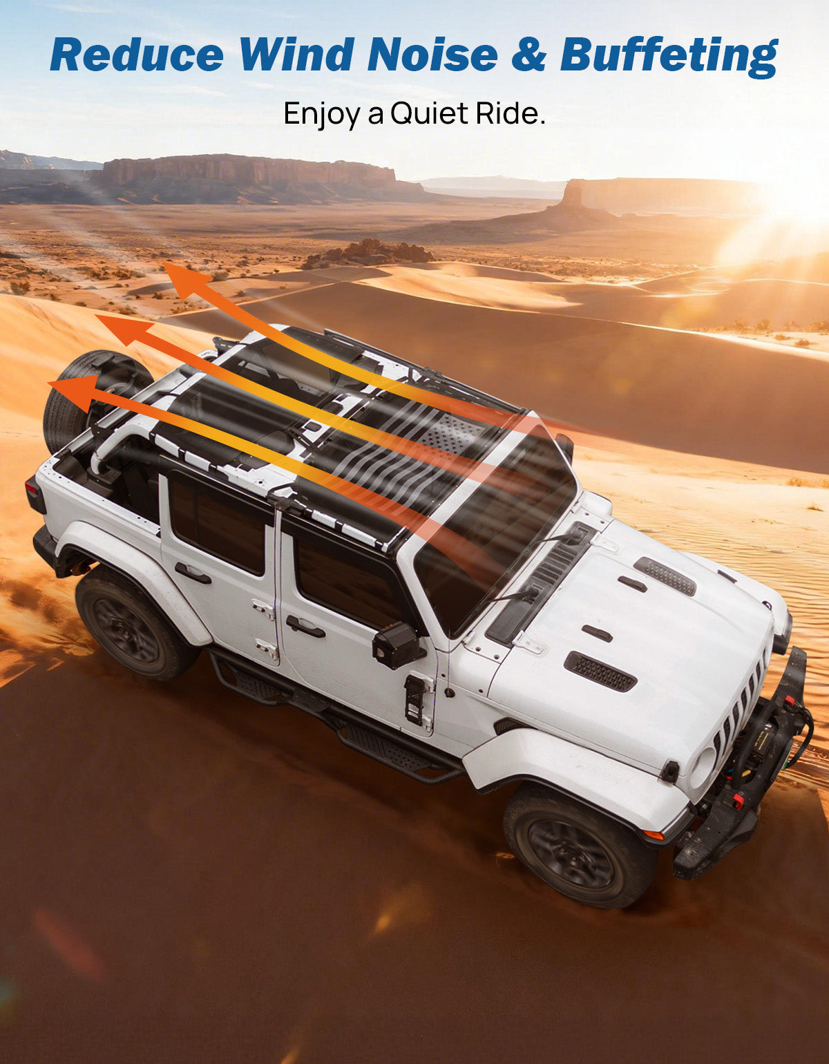 Jeep Wrangler JLU 4-Door (2018–2026) Mesh Sun Shade Top – Full Coverage, US Flag