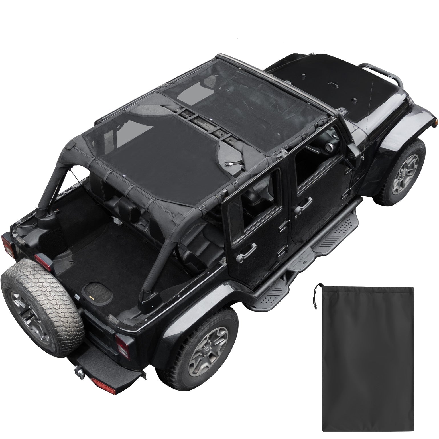 Mesh Sun Shade for Jeep Wrangler JKU 4-Door (2007–2018) – Full Coverage UV Protection