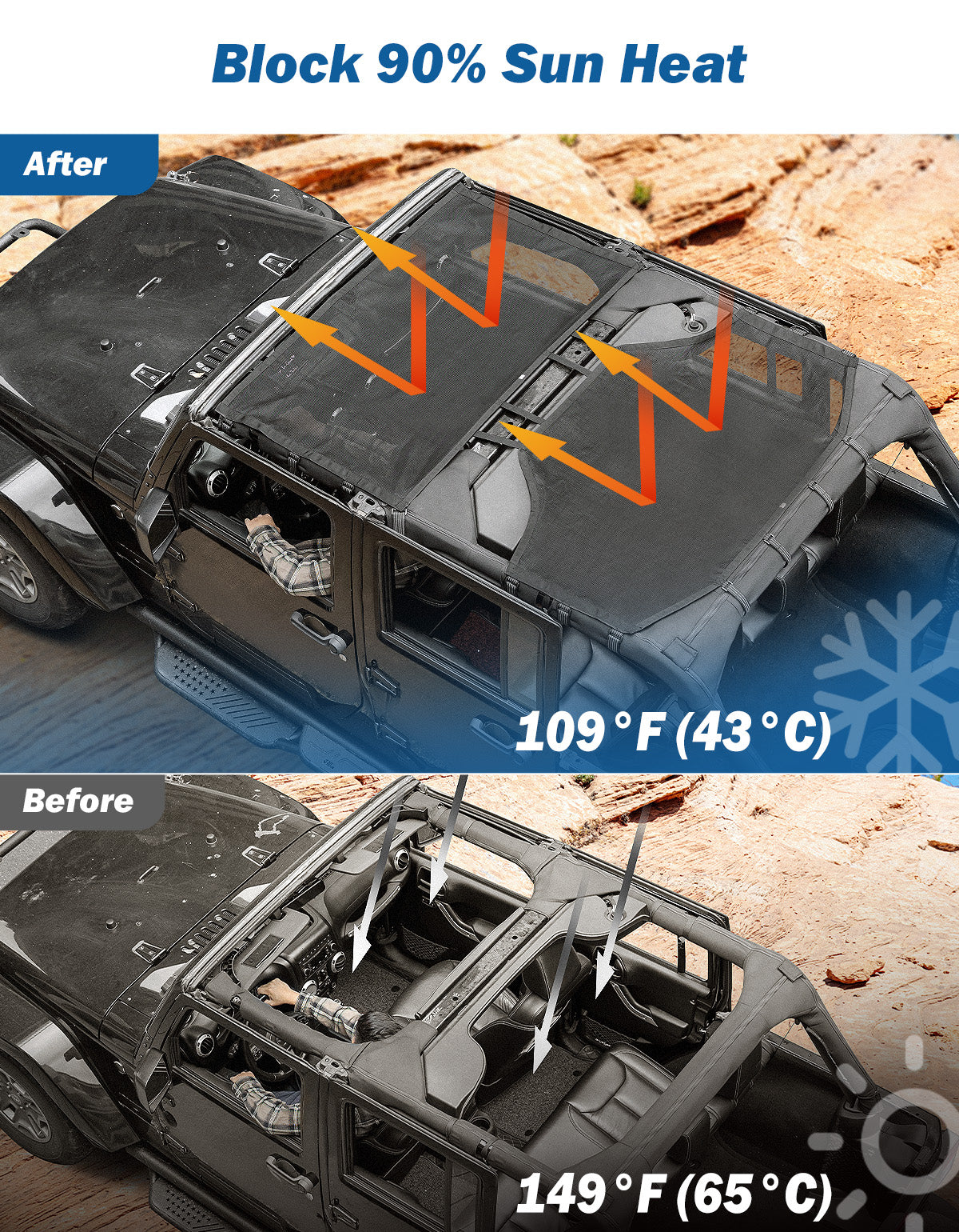 Mesh Sun Shade for Jeep Wrangler JKU 4-Door (2007–2018) – Full Coverage UV Protection